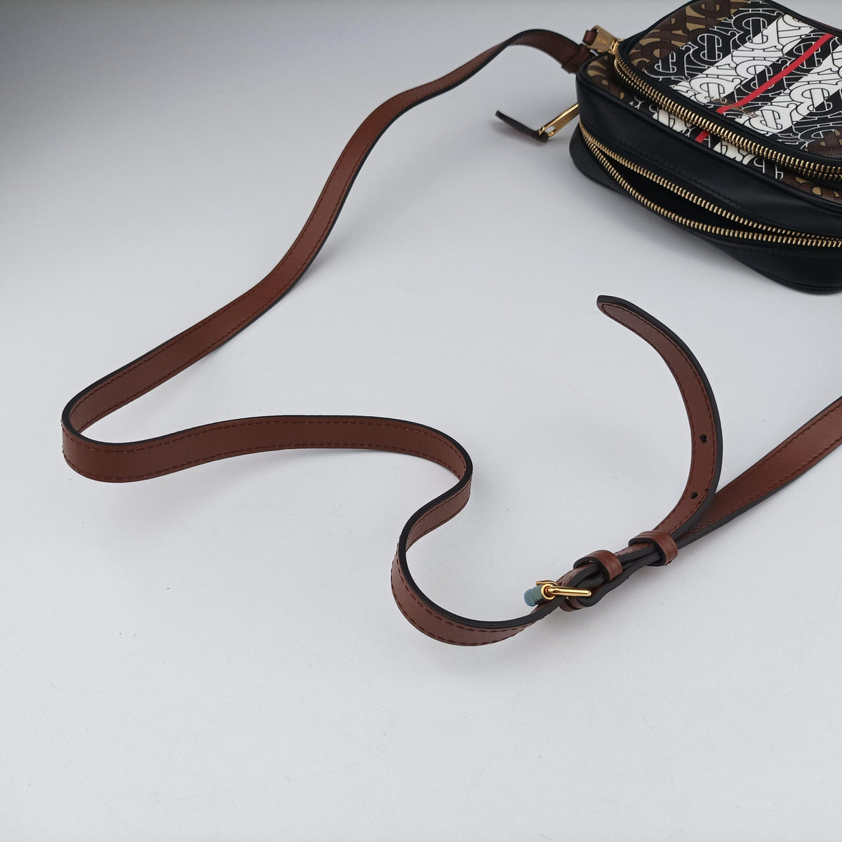 Pre-owned Burberry Bridle Stripe Brown×Multicolour PVC coated canvas x leather  shoulderbag | stylenewstar