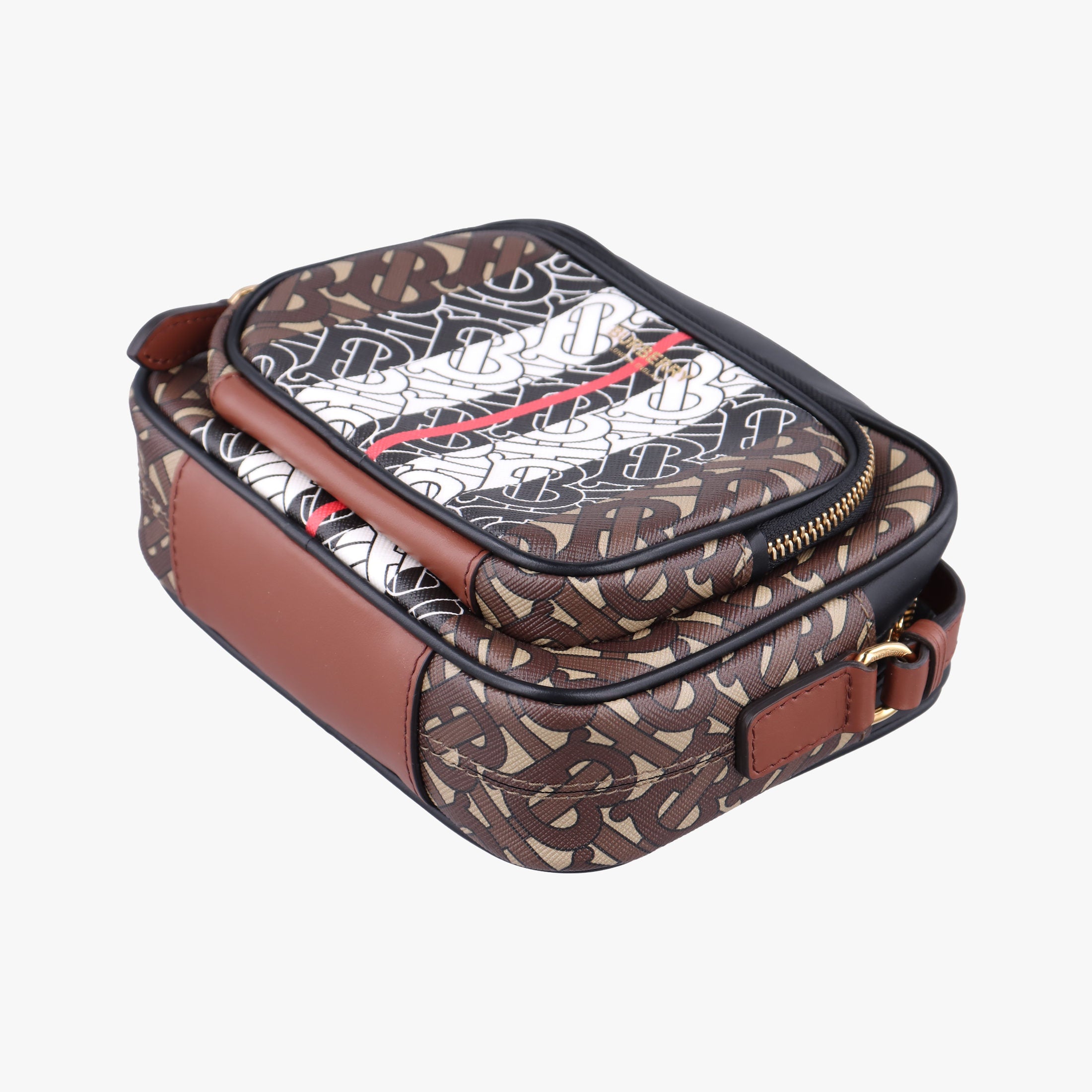 Pre-owned Burberry Bridle Stripe Brown×Multicolour PVC coated canvas x leather  shoulderbag | stylenewstar