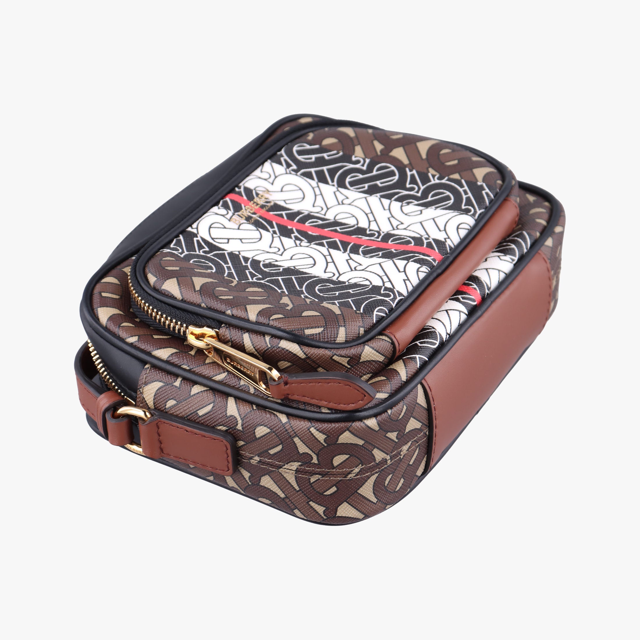 Pre-owned Burberry Bridle Stripe Brown×Multicolour PVC coated canvas x leather  shoulderbag | stylenewstar
