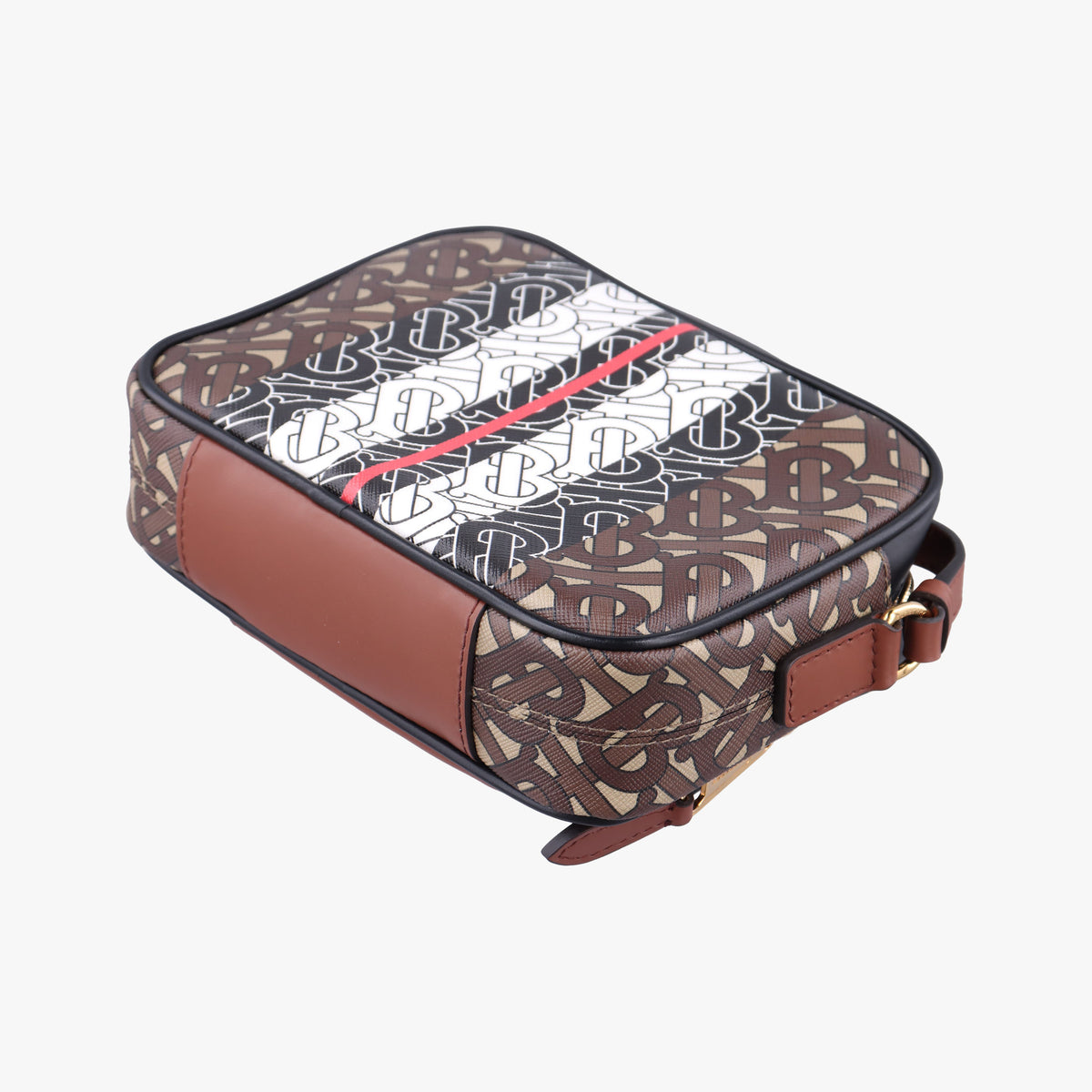 Pre-owned Burberry Bridle Stripe Brown×Multicolour PVC coated canvas x leather  shoulderbag | stylenewstar