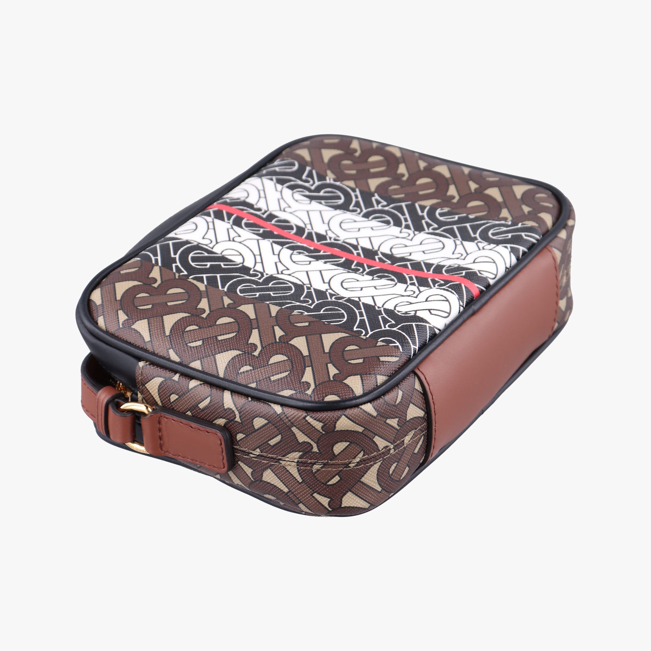 Pre-owned Burberry Bridle Stripe Brown×Multicolour PVC coated canvas x leather  shoulderbag | stylenewstar