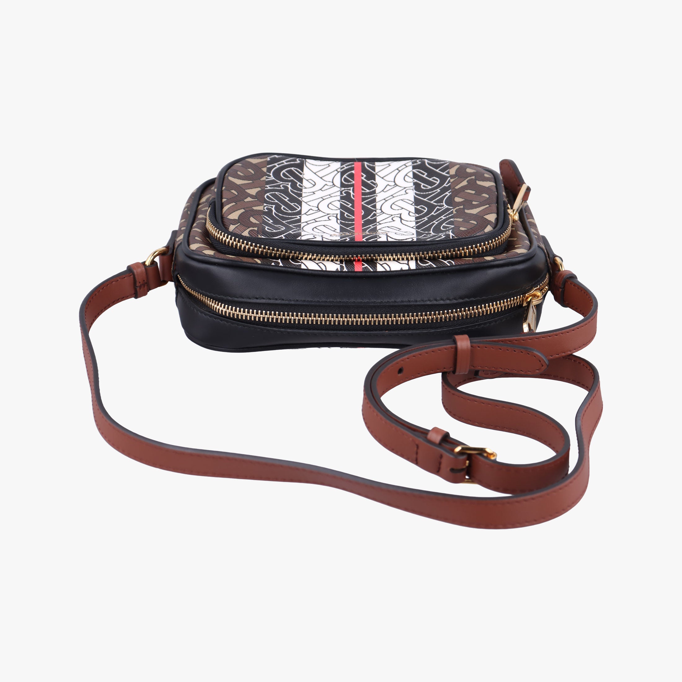 Pre-owned Burberry Bridle Stripe Brown×Multicolour PVC coated canvas x leather  shoulderbag | stylenewstar