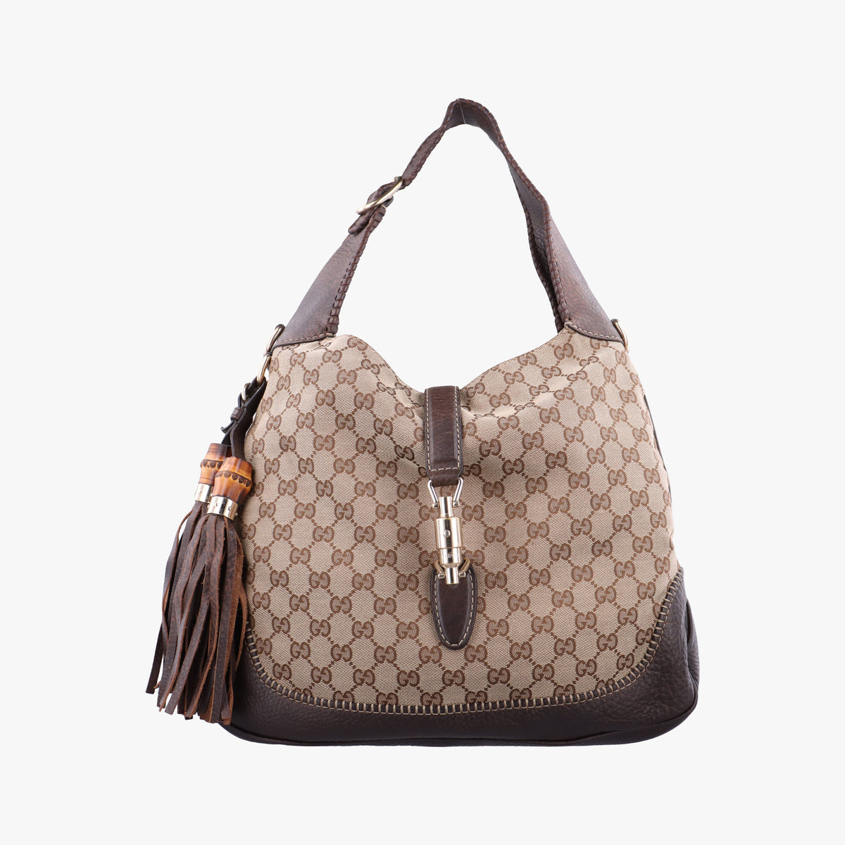 Pre-owned Gucci New Jackie Beige×Brown canvas×Leather 246907 handbag | stylenewstar