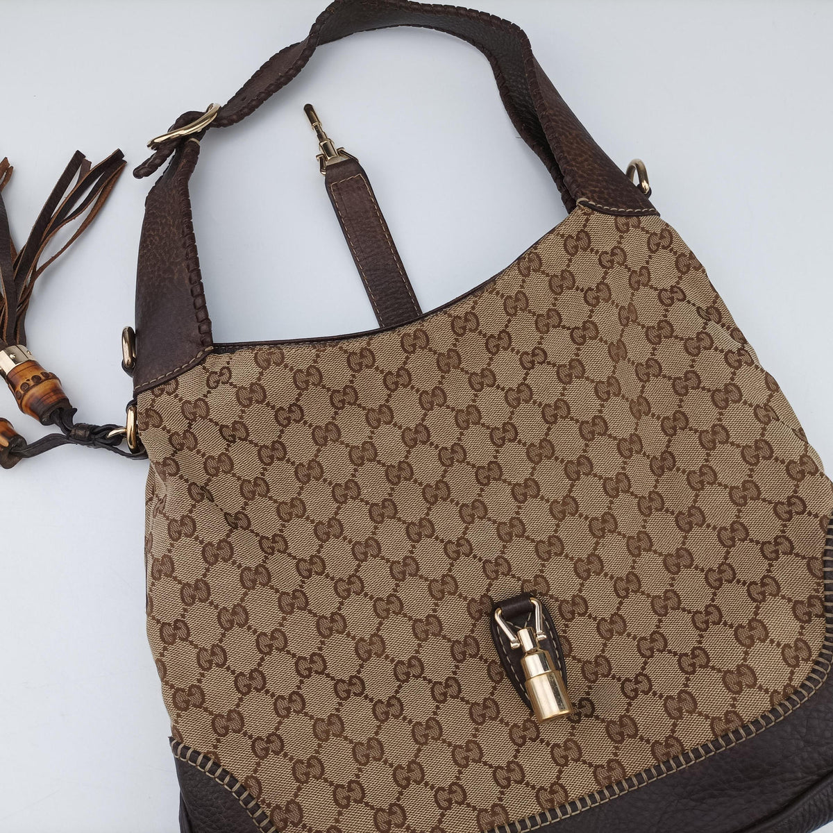 Pre-owned Gucci New Jackie Beige×Brown canvas×Leather 246907 handbag | stylenewstar
