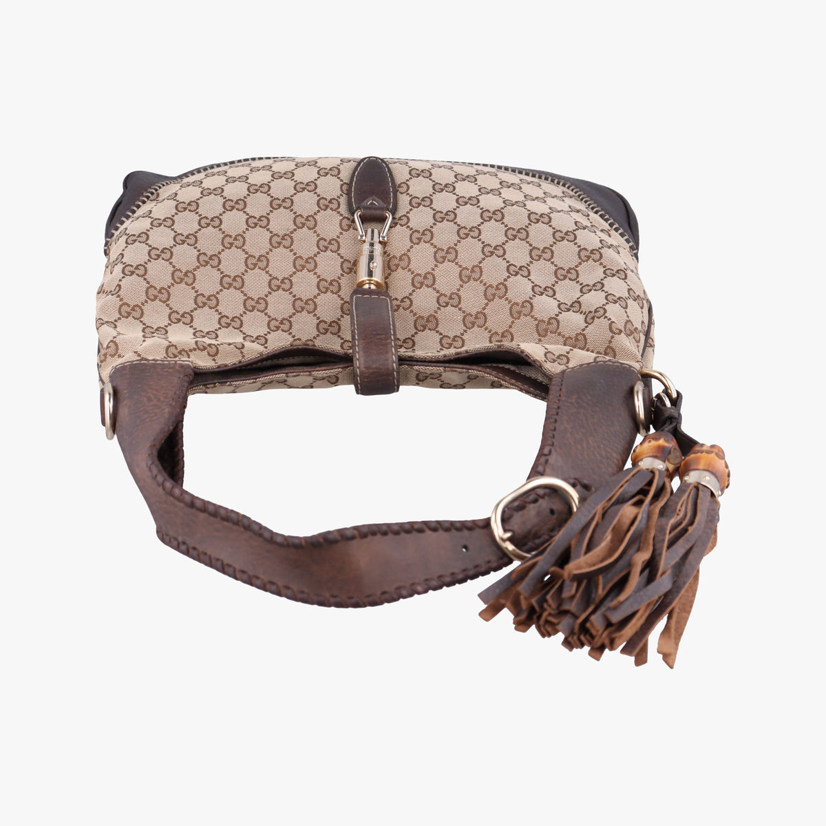 Pre-owned Gucci New Jackie Beige×Brown canvas×Leather 246907 handbag | stylenewstar