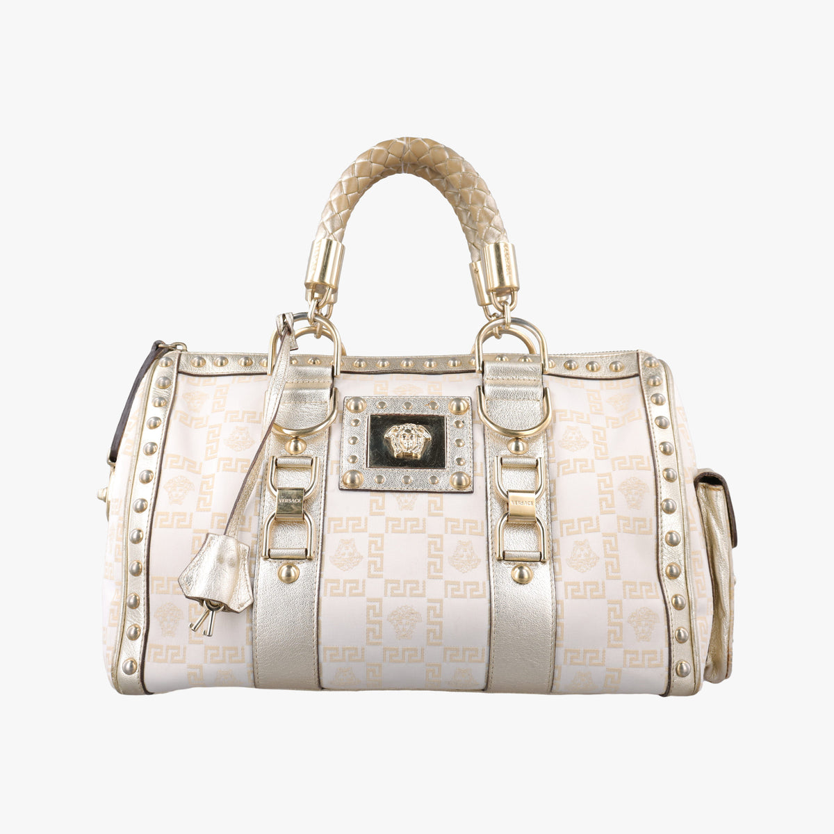Pre-owned VERSACE La Medusa Golden Canvas × Leather  handbag | stylenewstar