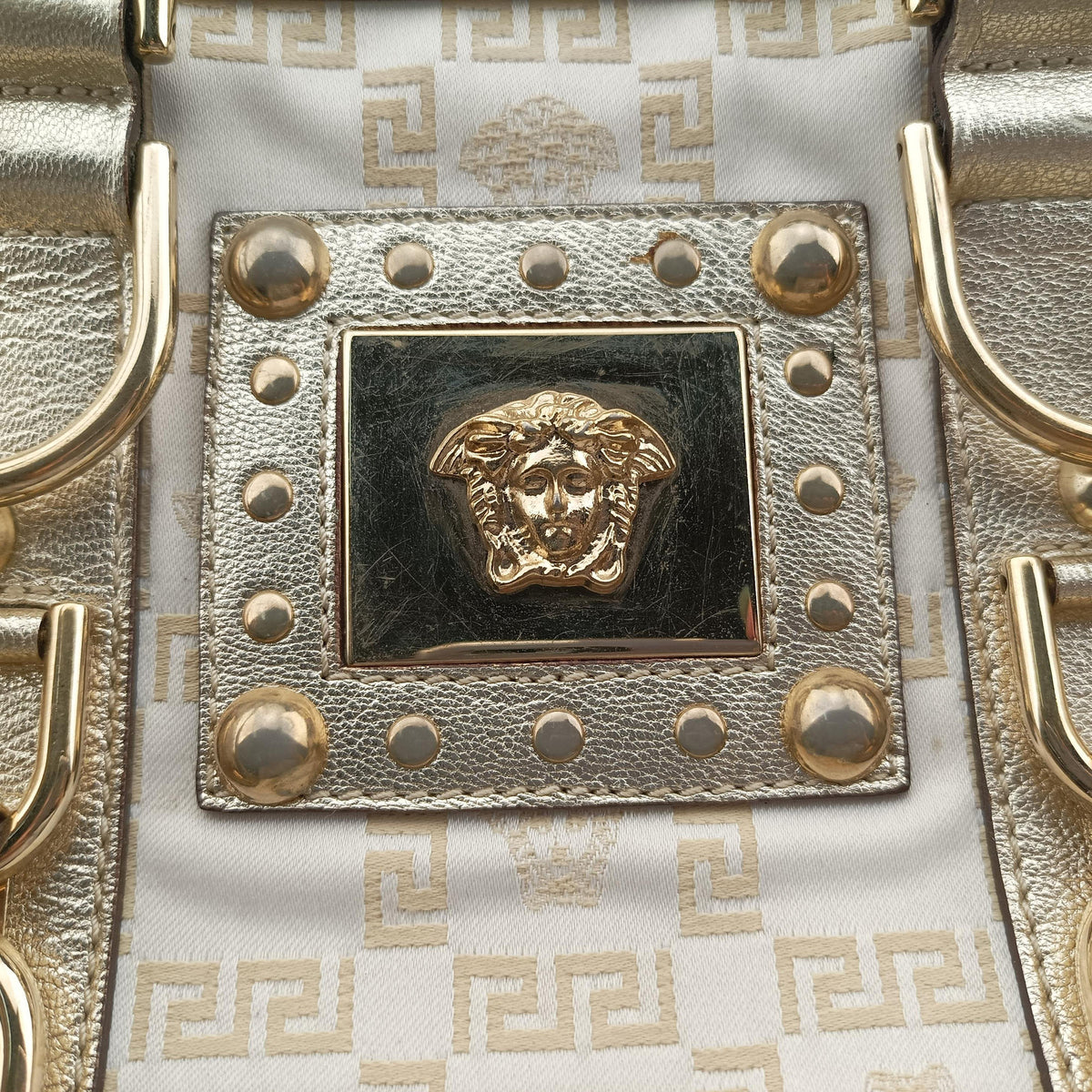 Pre-owned VERSACE La Medusa Golden Canvas × Leather  handbag | stylenewstar