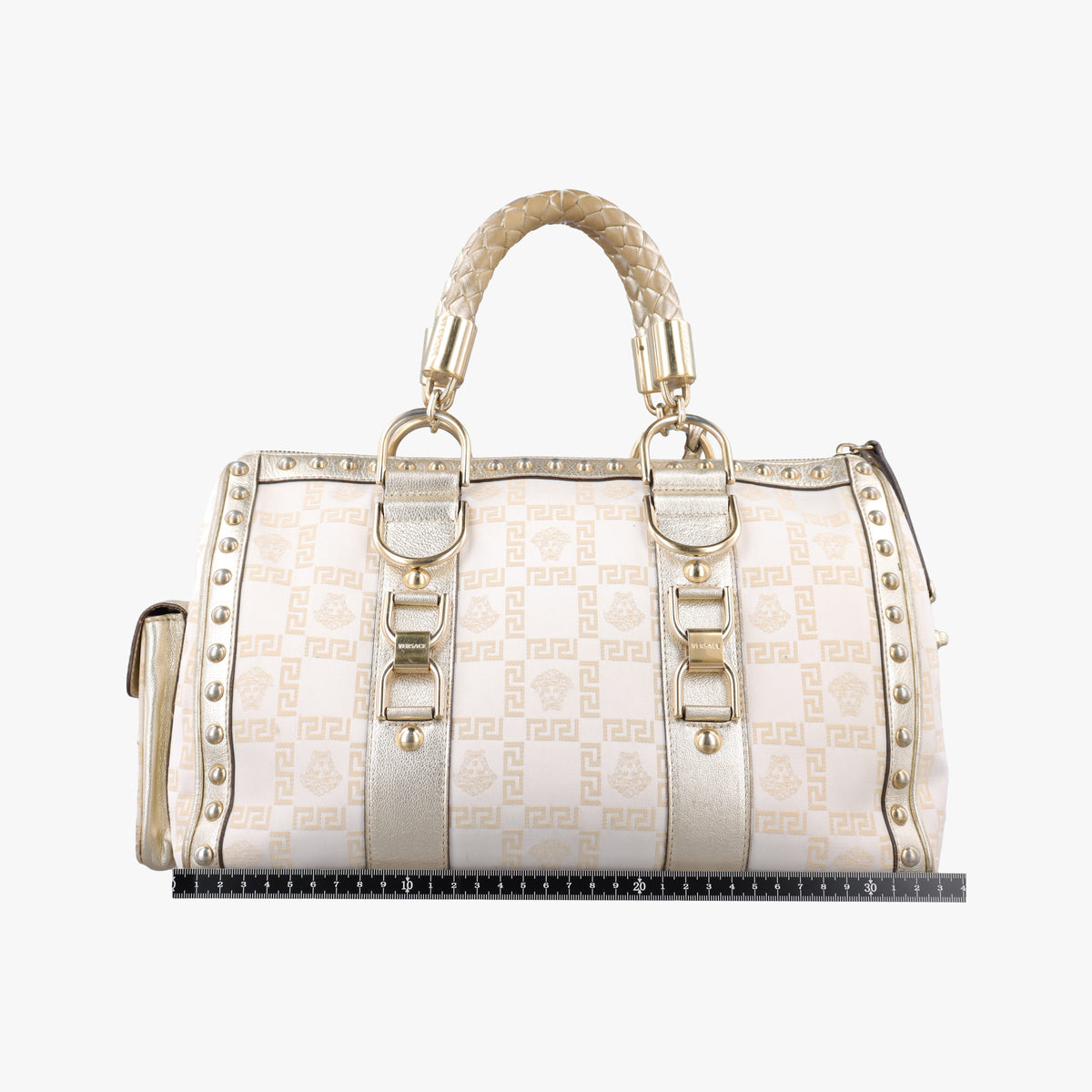 Pre-owned VERSACE La Medusa Golden Canvas × Leather  handbag | stylenewstar