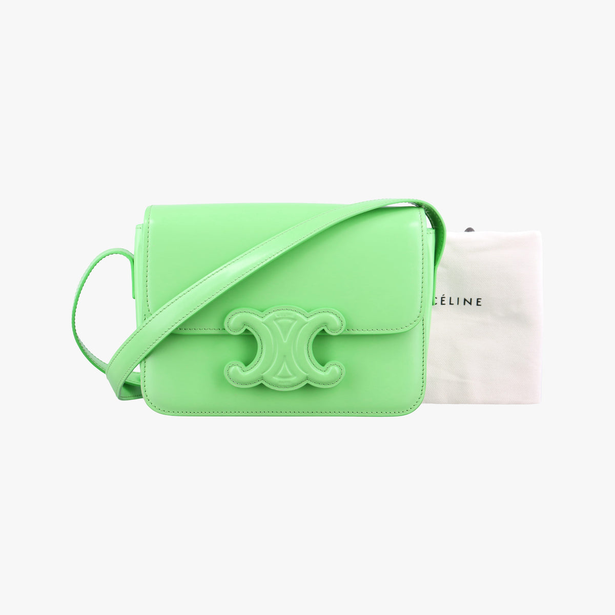 Pre-owned Celine Teen Triomphe Green Leather  shoulderbag | stylenewstar