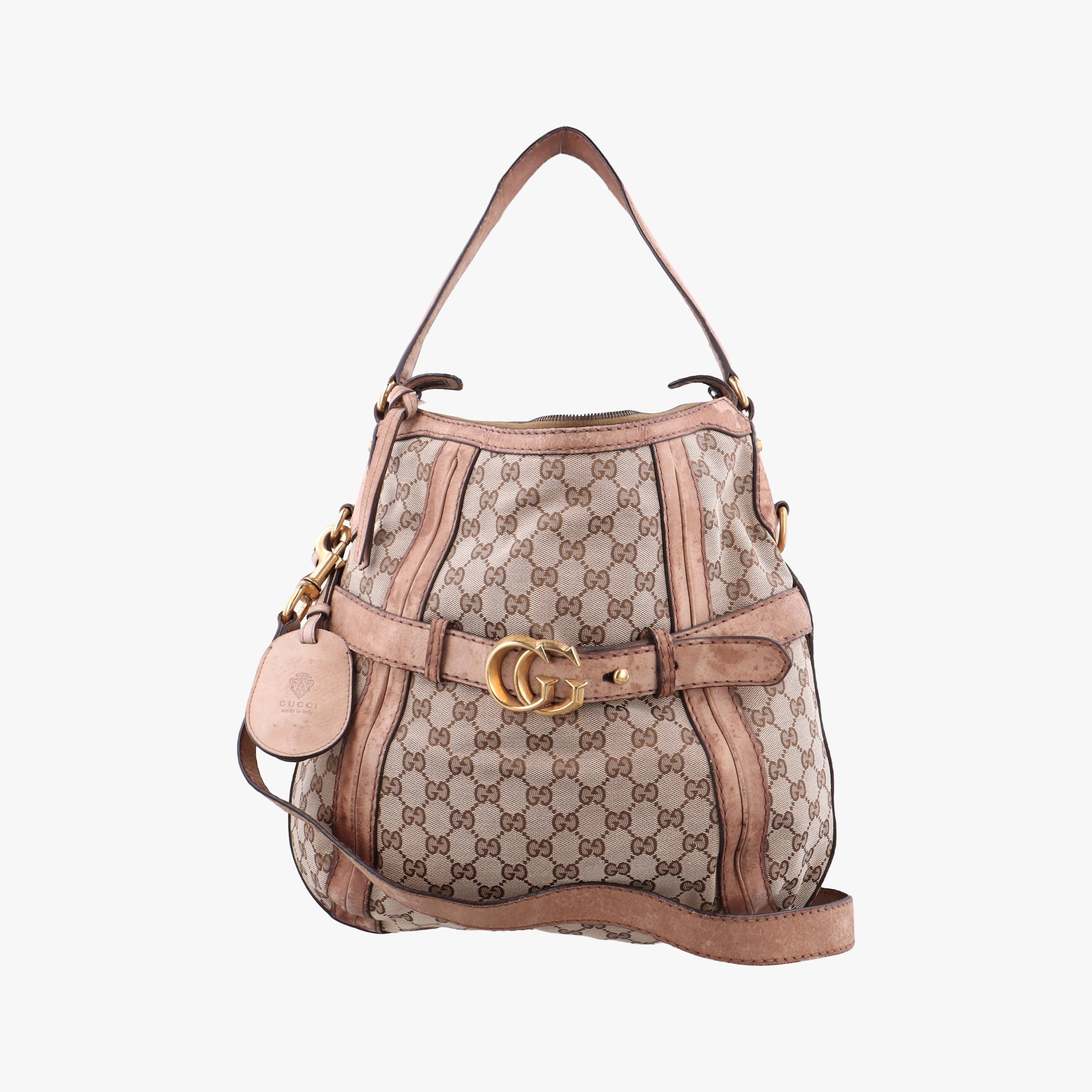 Pre-owned Gucci GG Running Beige Canvas × Suede 247185 shoulderbag | stylenewstar