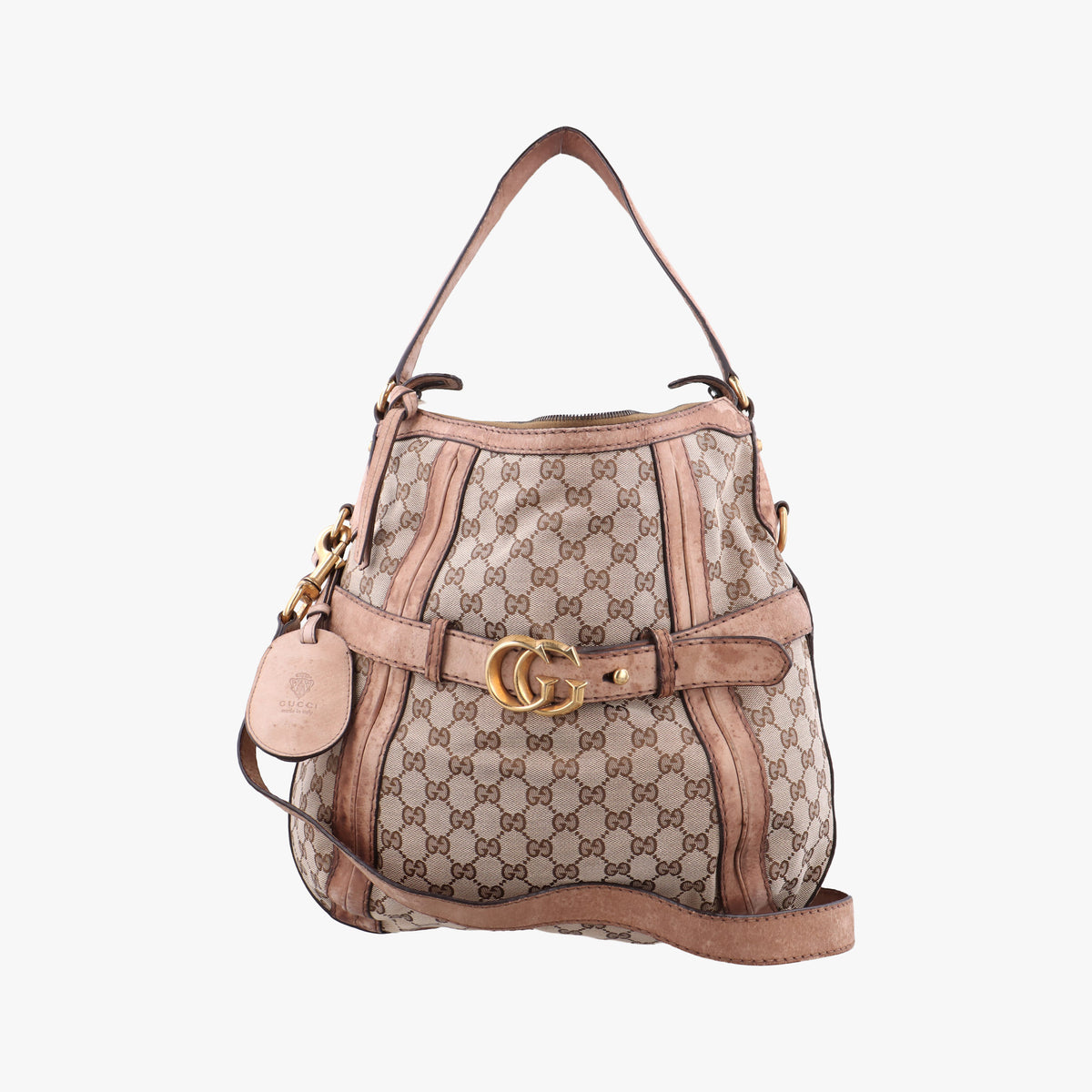 Pre-owned Gucci GG Running Beige Canvas × Suede 247185 shoulderbag | stylenewstar