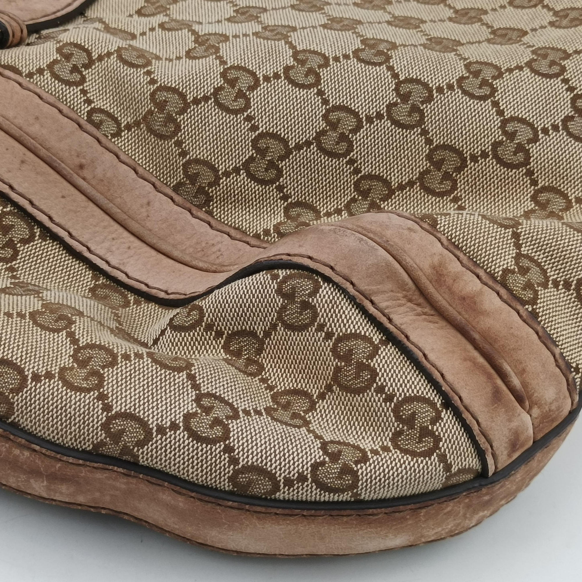 Pre-owned Gucci GG Running Beige Canvas × Suede 247185 shoulderbag | stylenewstar