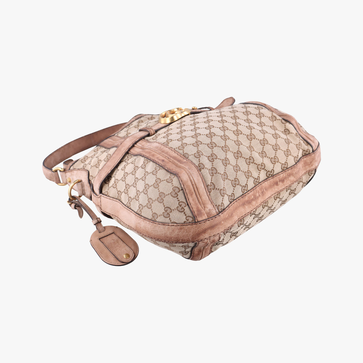 Pre-owned Gucci GG Running Beige Canvas × Suede 247185 shoulderbag | stylenewstar