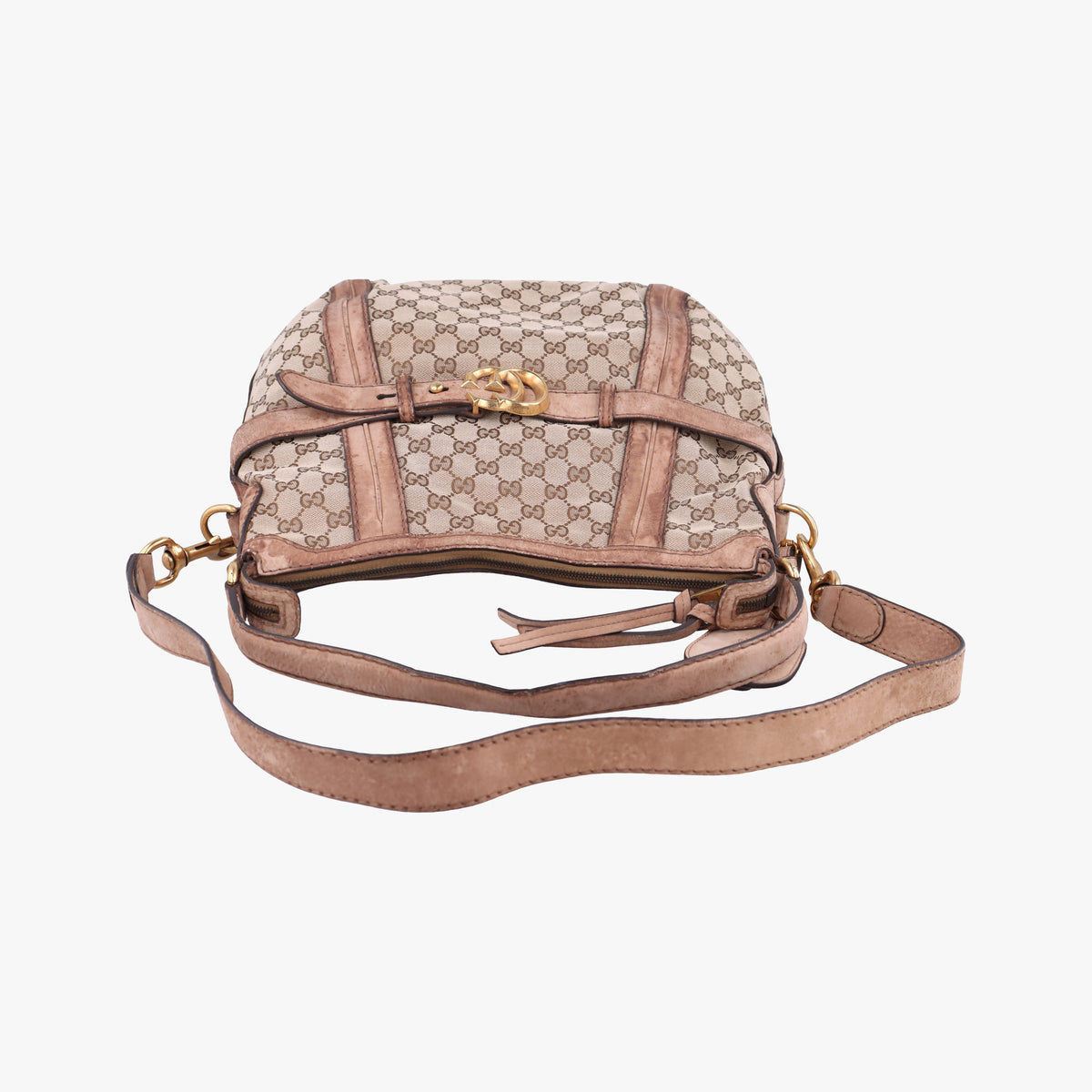 Pre-owned Gucci GG Running Beige Canvas × Suede 247185 shoulderbag | stylenewstar