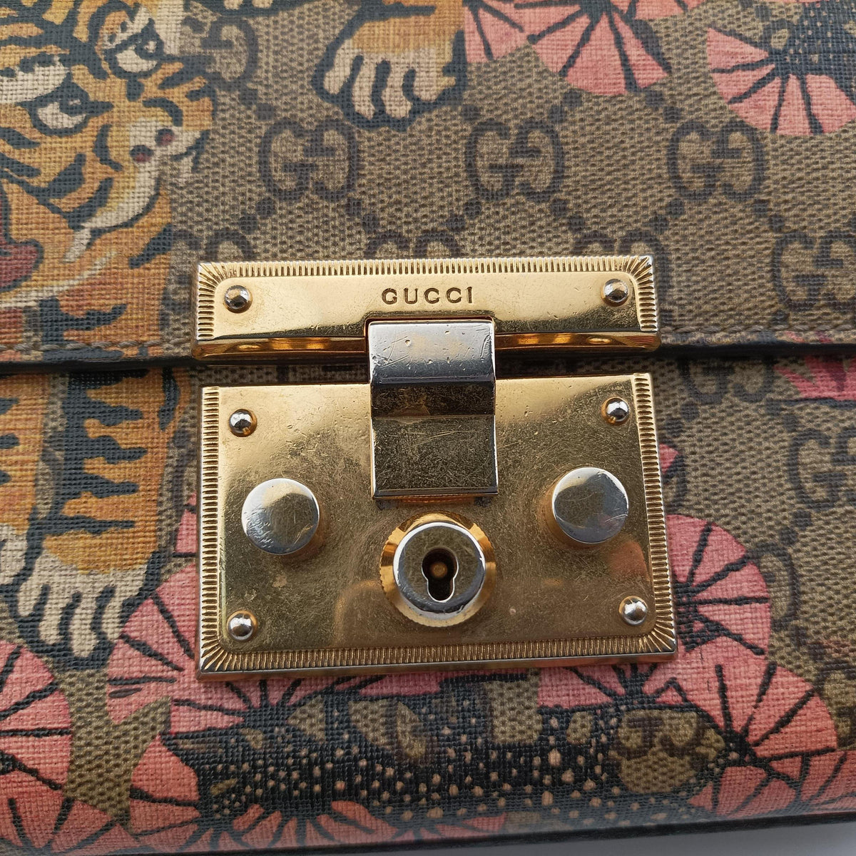 Pre-owned Gucci Padlock beige×Multicolour PVC coated canvas×Leather 409487 shoulderbag | stylenewstar