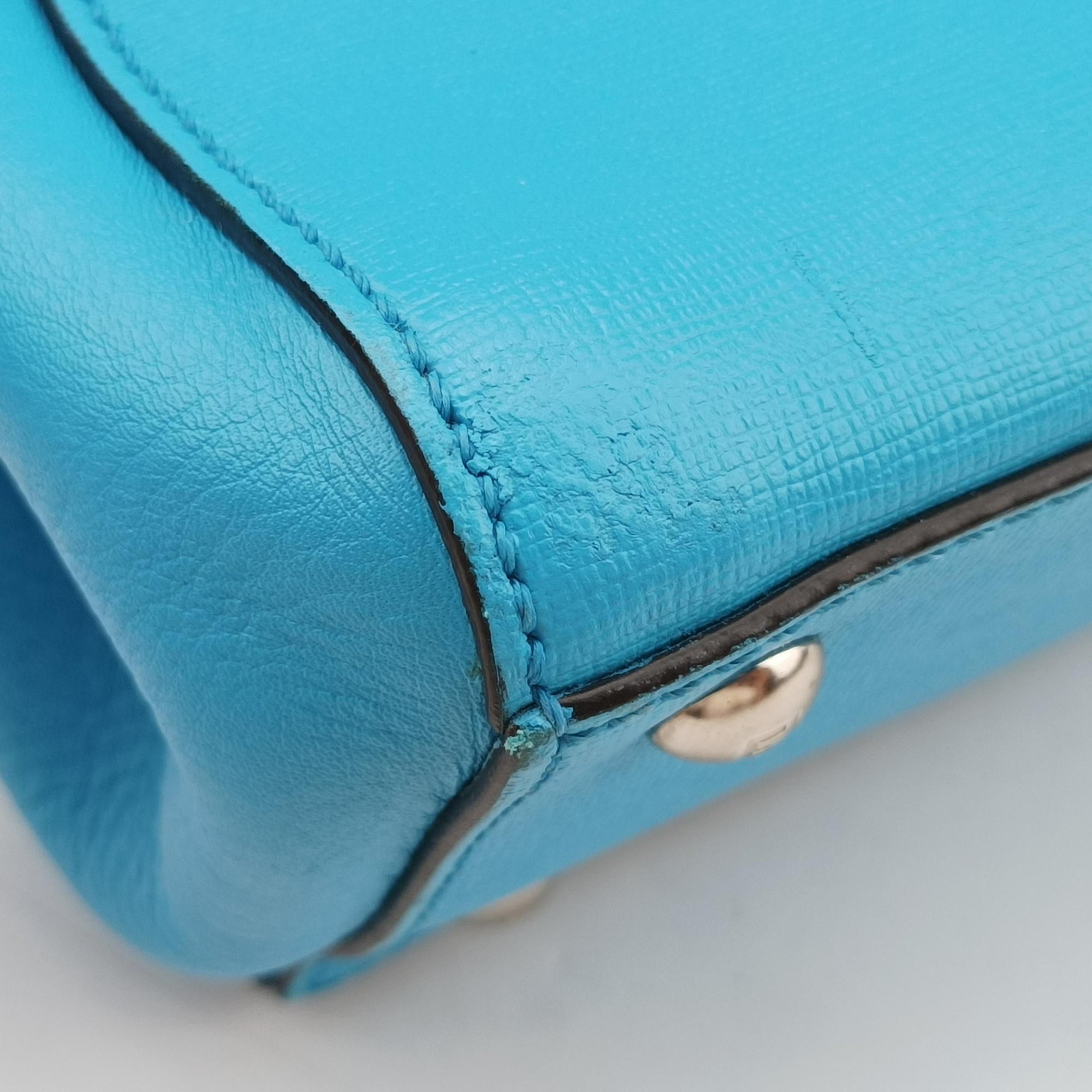 Pre-owned Fendi Petite 2 JOURS Blue Leather 8BH258 shoulderbag | stylenewstar