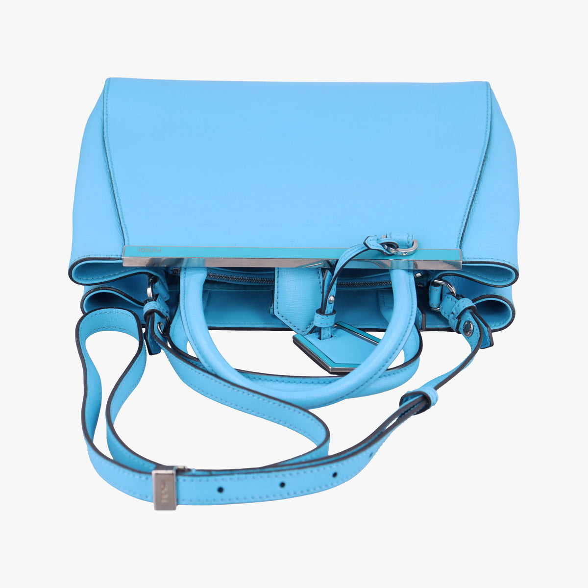 Pre-owned Fendi Petite 2 JOURS Blue Leather 8BH258 shoulderbag | stylenewstar