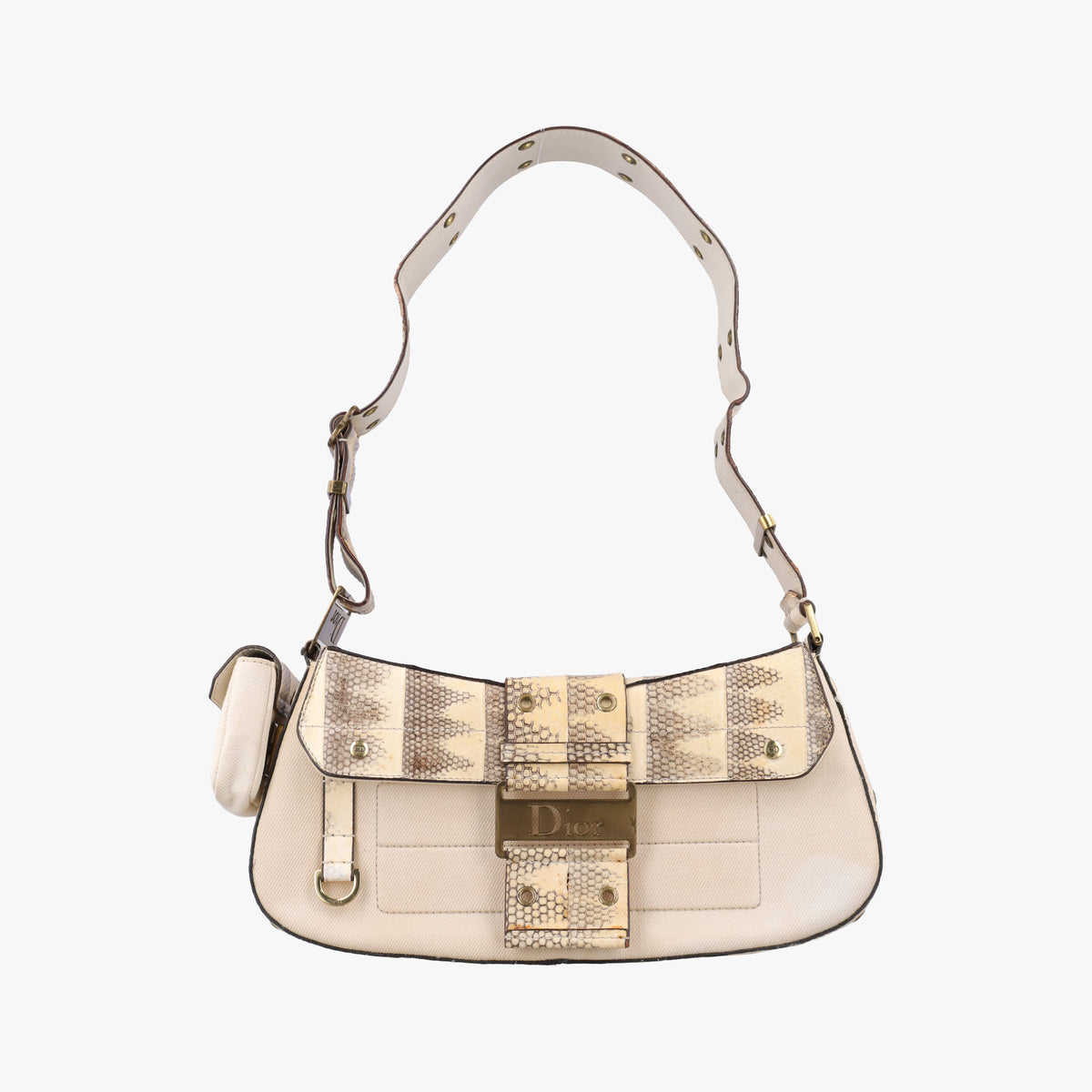 Pre-owned Christian Dior Street Chic Columbus Beige Python×canvas  shoulderbag | stylenewstar