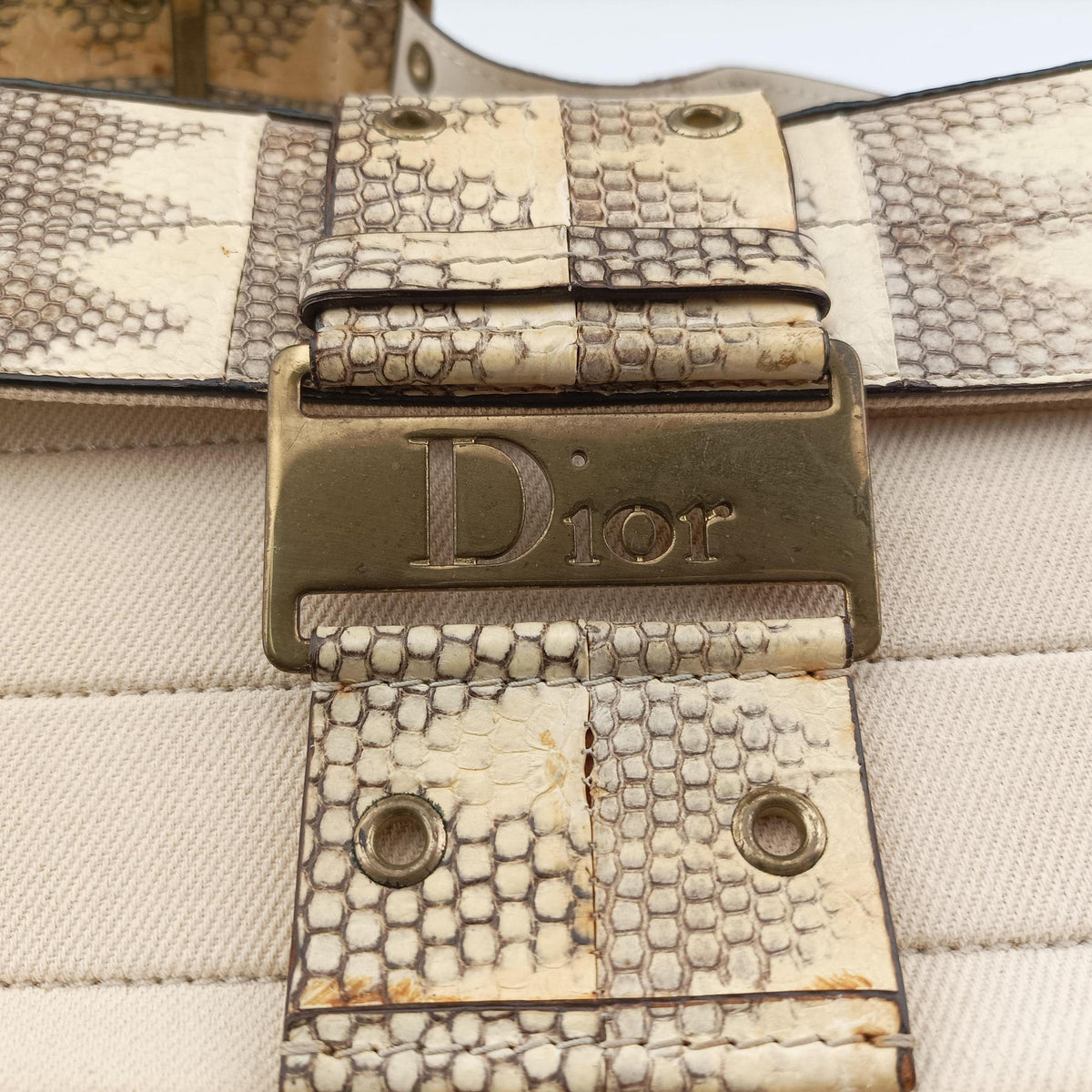 Pre-owned Christian Dior Street Chic Columbus Beige Python×canvas  shoulderbag | stylenewstar