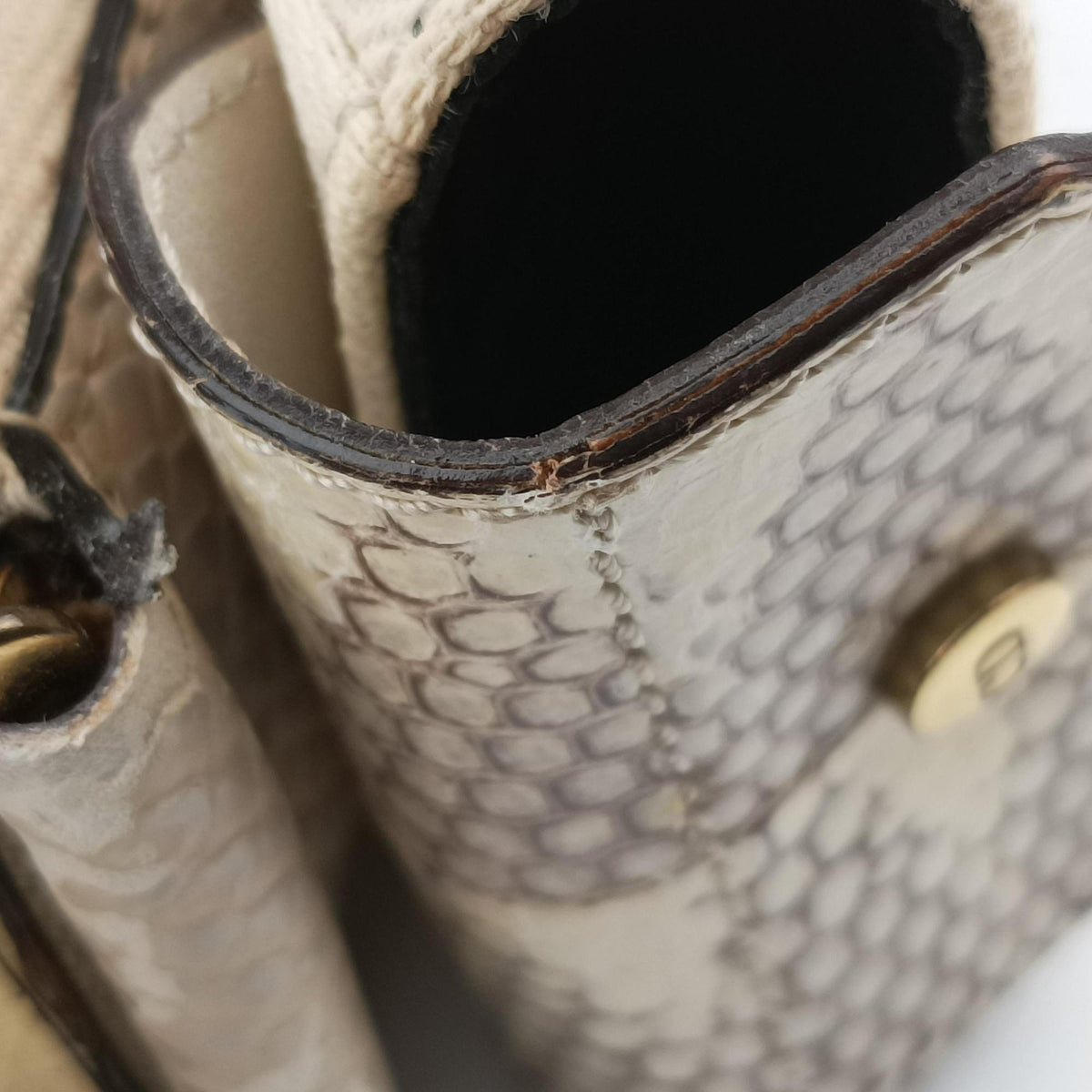 Pre-owned Christian Dior Street Chic Columbus Beige Python×canvas  shoulderbag | stylenewstar