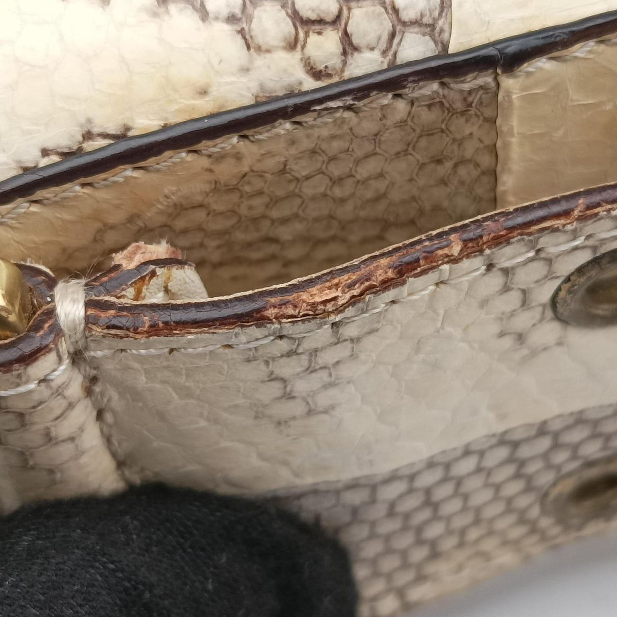 Pre-owned Christian Dior Street Chic Columbus Beige Python×canvas  shoulderbag | stylenewstar