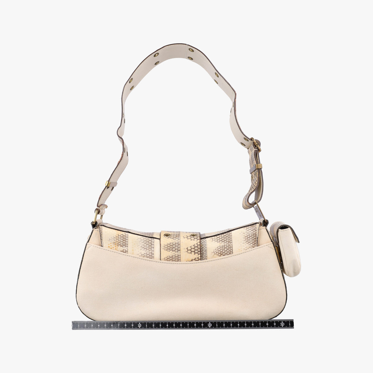 Pre-owned Christian Dior Street Chic Columbus Beige Python×canvas  shoulderbag | stylenewstar