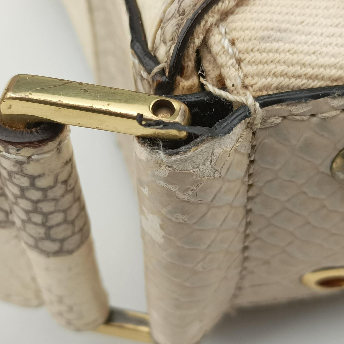 Pre-owned Christian Dior Street Chic Columbus Beige Python×canvas  shoulderbag | stylenewstar