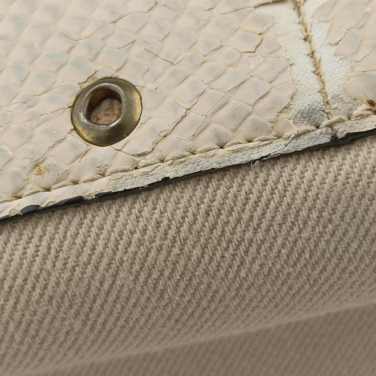Pre-owned Christian Dior Street Chic Columbus Beige Python×canvas  shoulderbag | stylenewstar