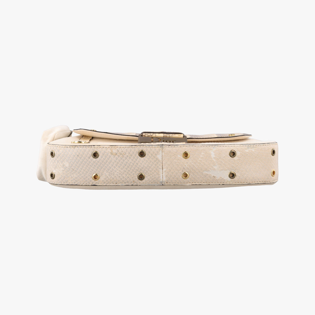 Pre-owned Christian Dior Street Chic Columbus Beige Python×canvas  shoulderbag | stylenewstar
