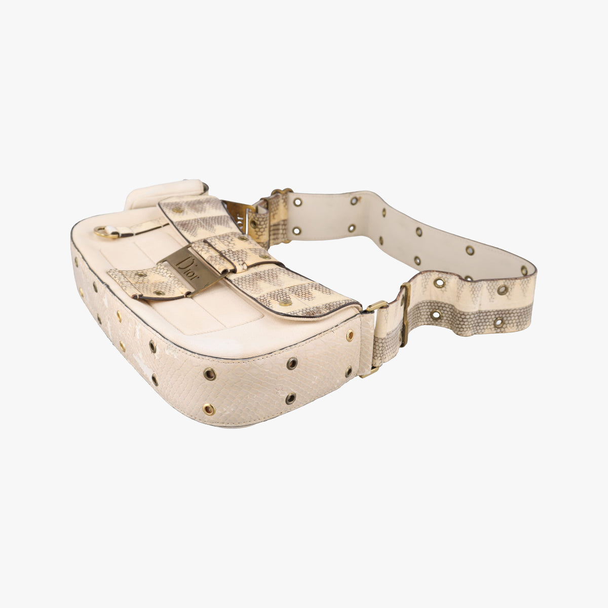 Pre-owned Christian Dior Street Chic Columbus Beige Python×canvas  shoulderbag | stylenewstar