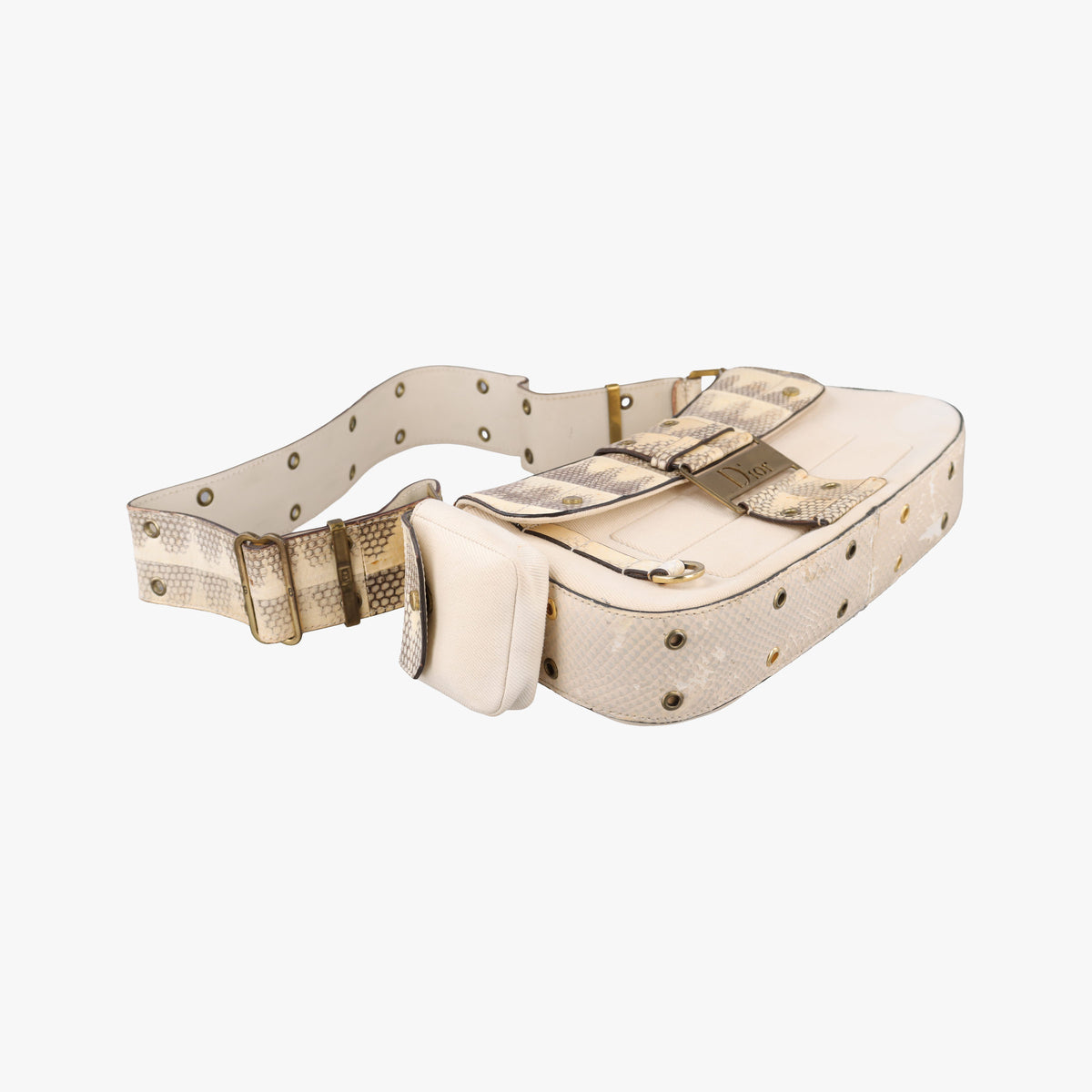 Pre-owned Christian Dior Street Chic Columbus Beige Python×canvas  shoulderbag | stylenewstar