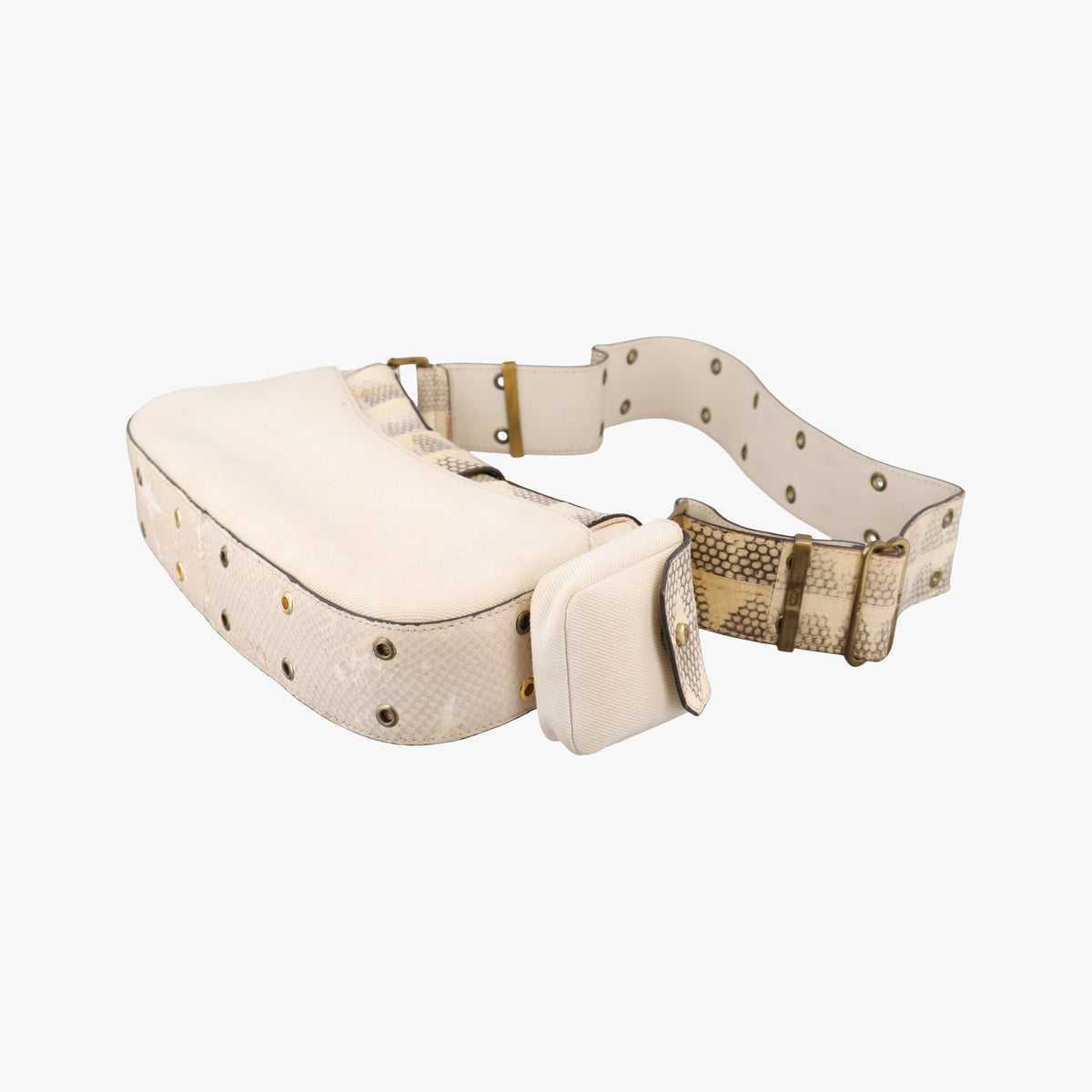 Pre-owned Christian Dior Street Chic Columbus Beige Python×canvas  shoulderbag | stylenewstar