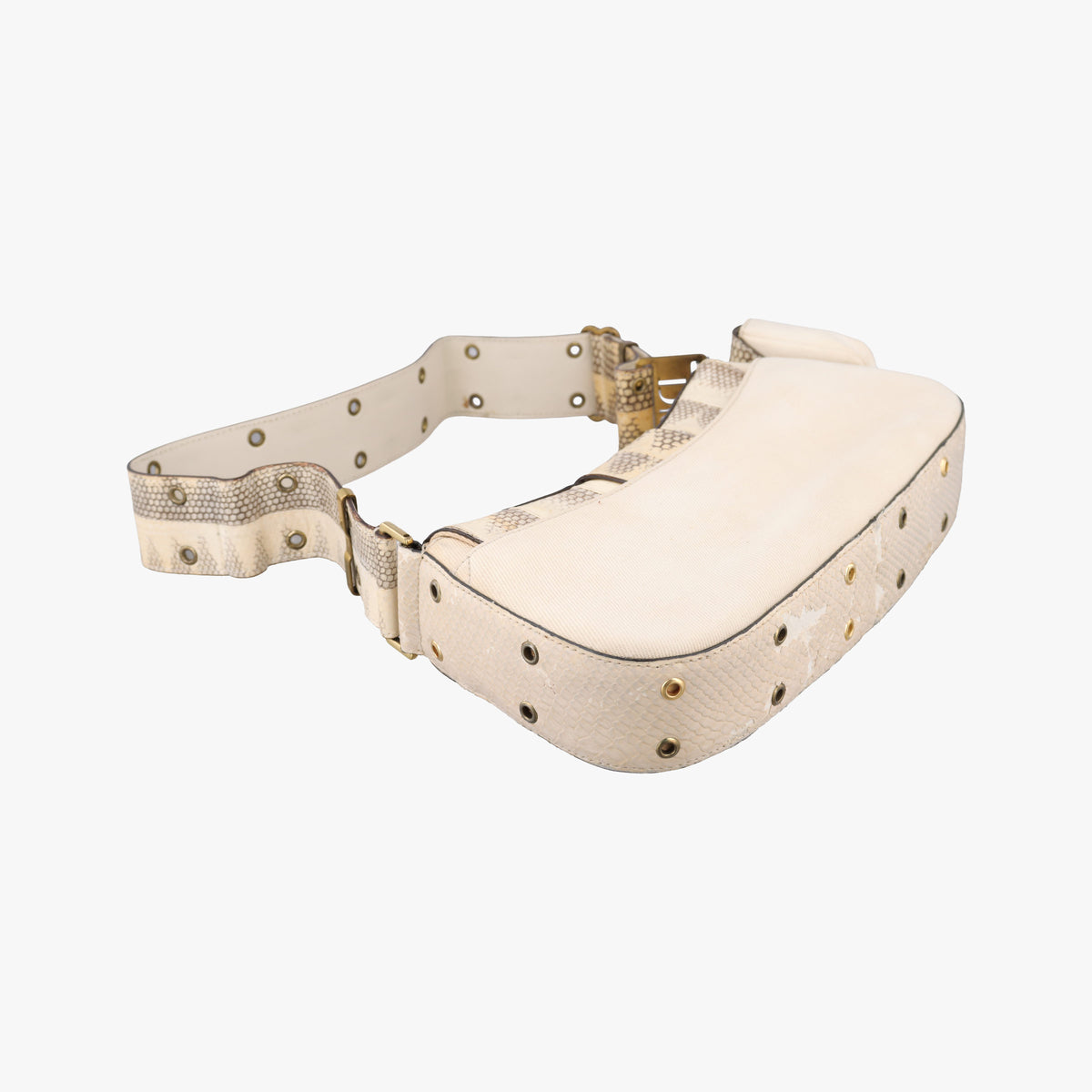Pre-owned Christian Dior Street Chic Columbus Beige Python×canvas  shoulderbag | stylenewstar
