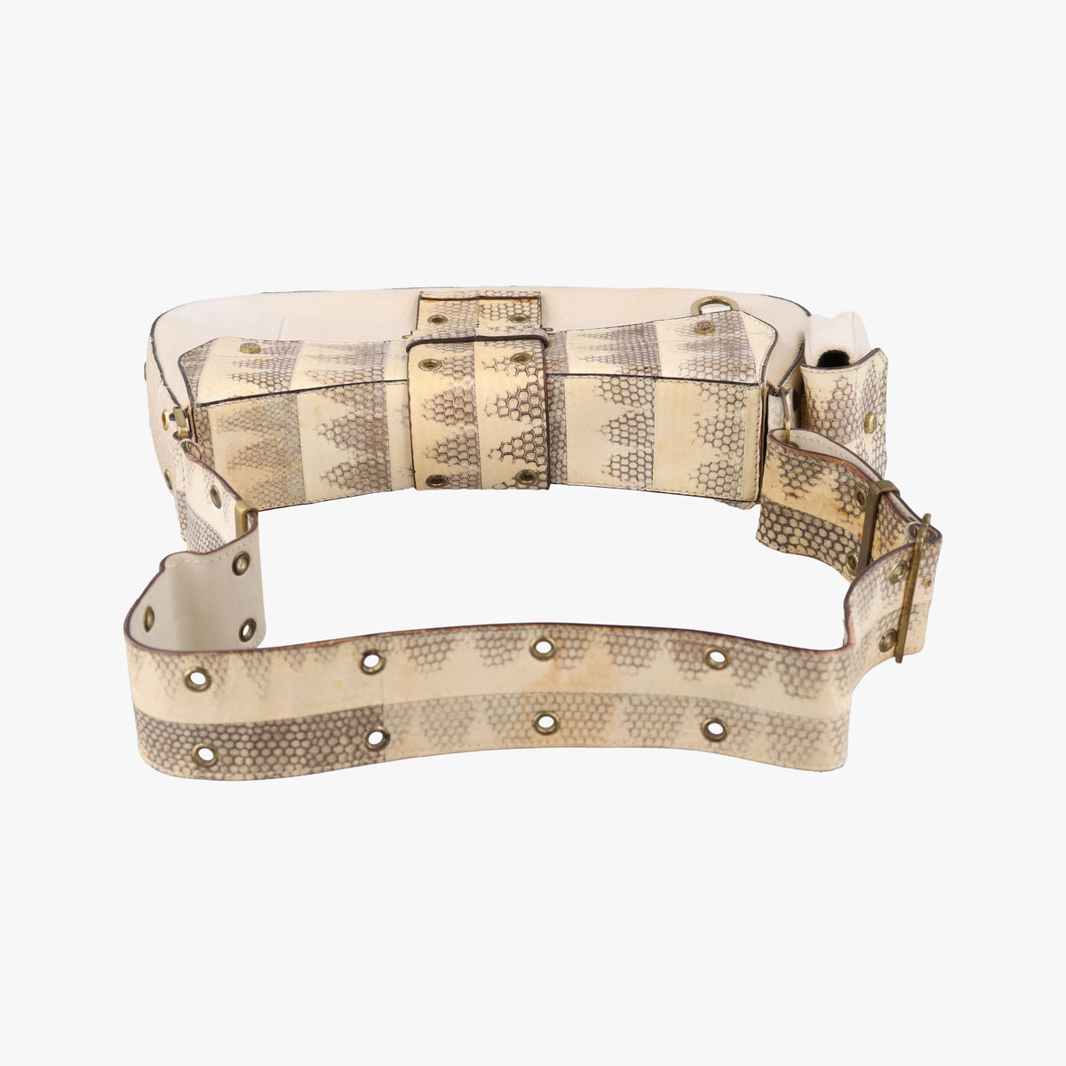 Pre-owned Christian Dior Street Chic Columbus Beige Python×canvas  shoulderbag | stylenewstar