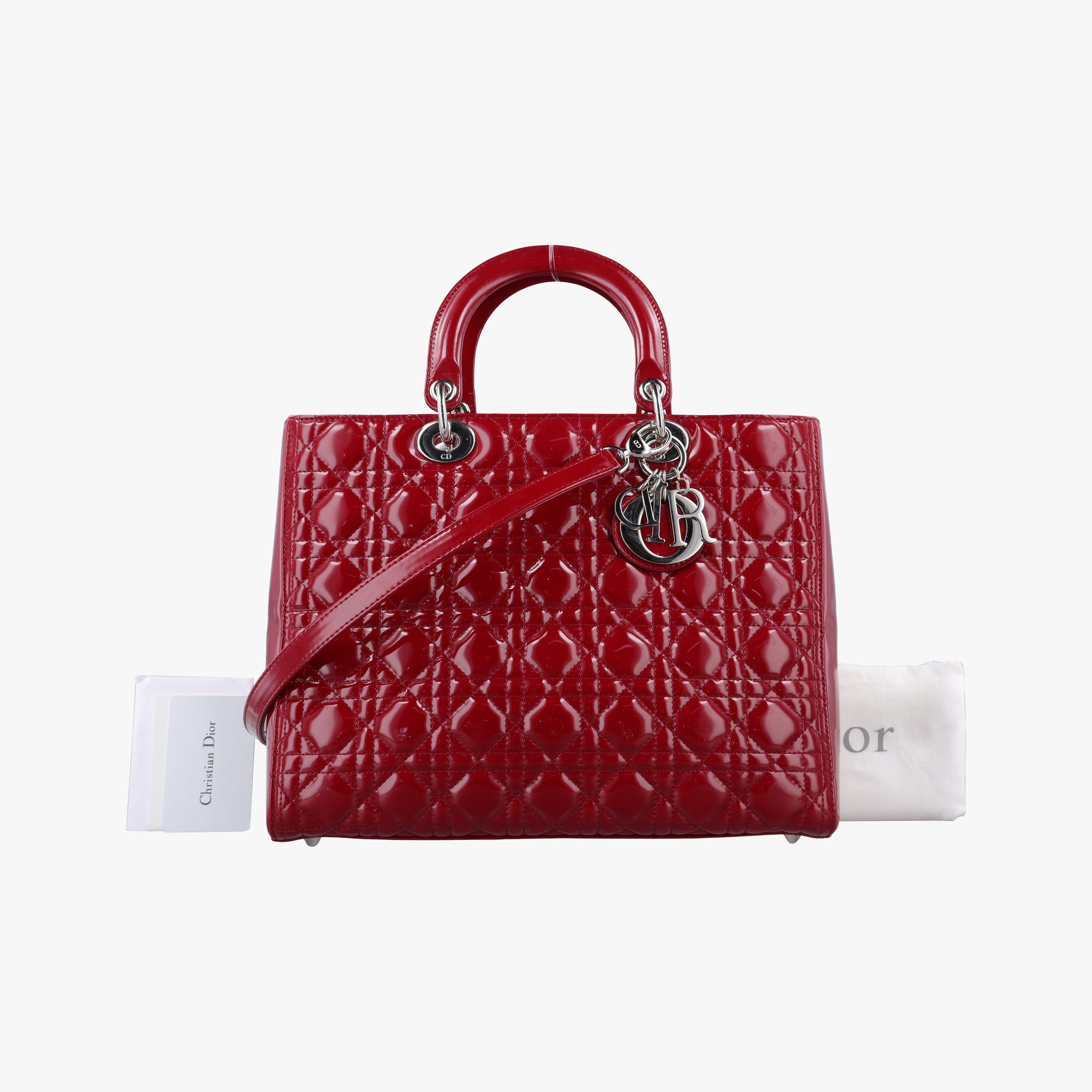 Pre-owned Christian Dior Lady Dior Red patent  shoulderbag | stylenewstar