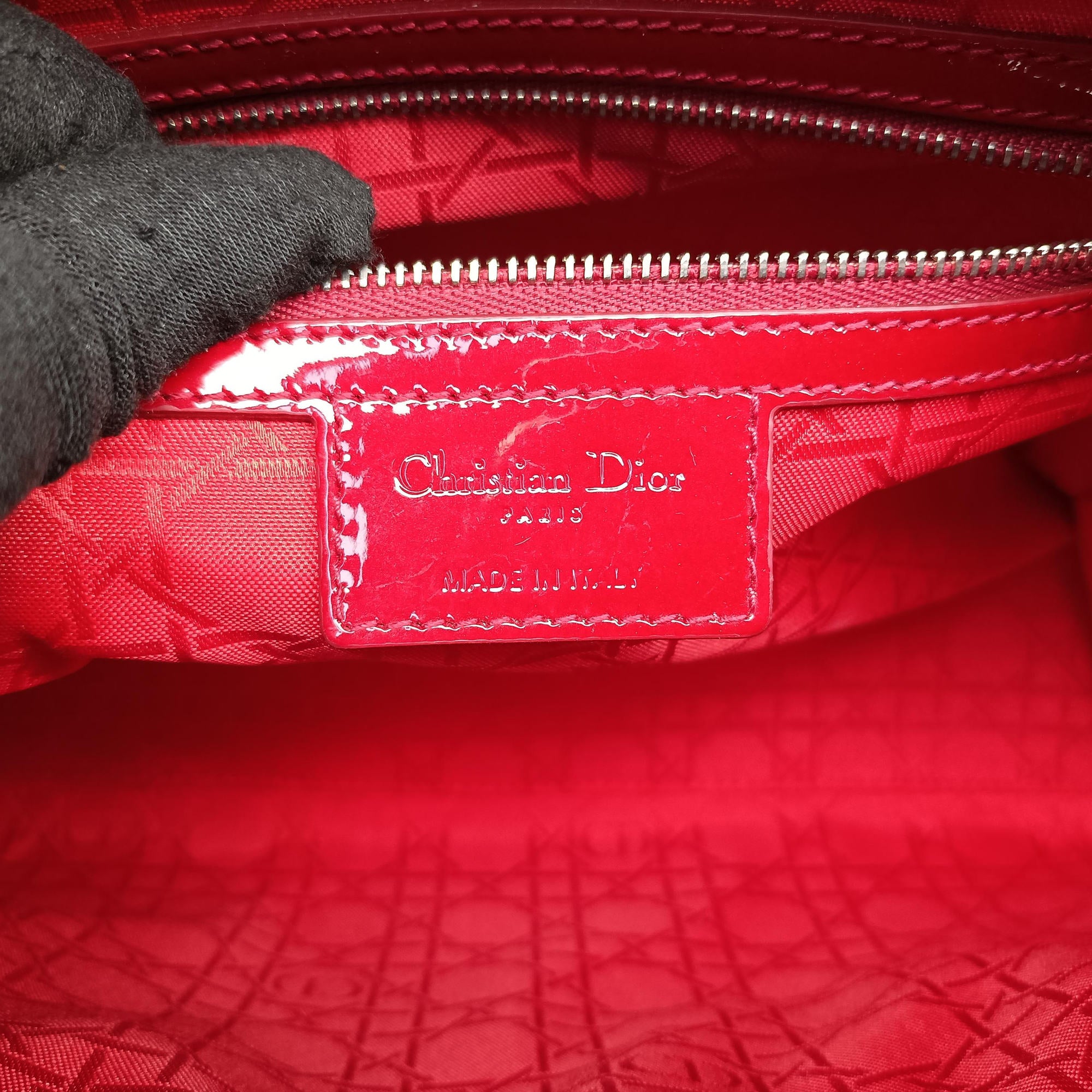 Pre-owned Christian Dior Lady Dior Red patent  shoulderbag | stylenewstar