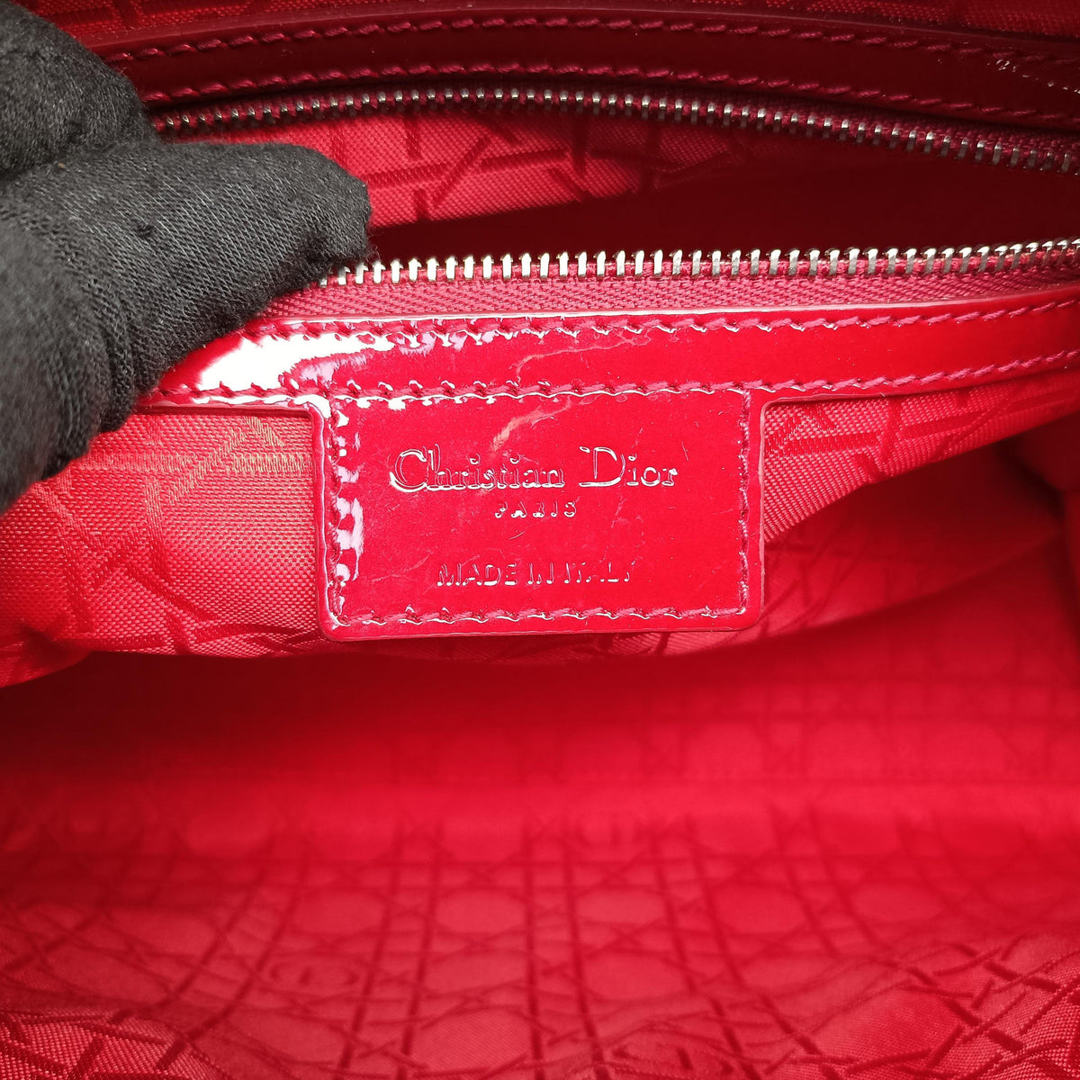 Pre-owned Christian Dior Lady Dior Red patent  shoulderbag | stylenewstar