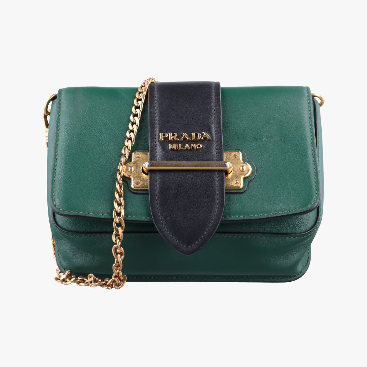 Vintage Prada City Calf Cahier Green×black leather  shoulderbag | stylenewstar