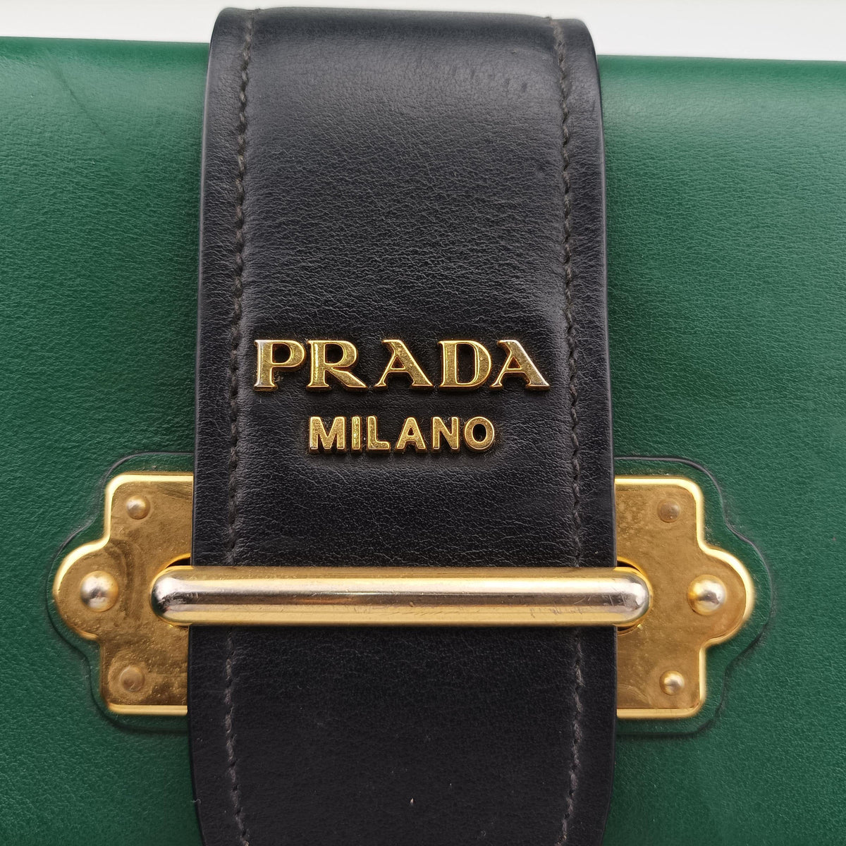 Vintage Prada City Calf Cahier Green×black leather  shoulderbag | stylenewstar
