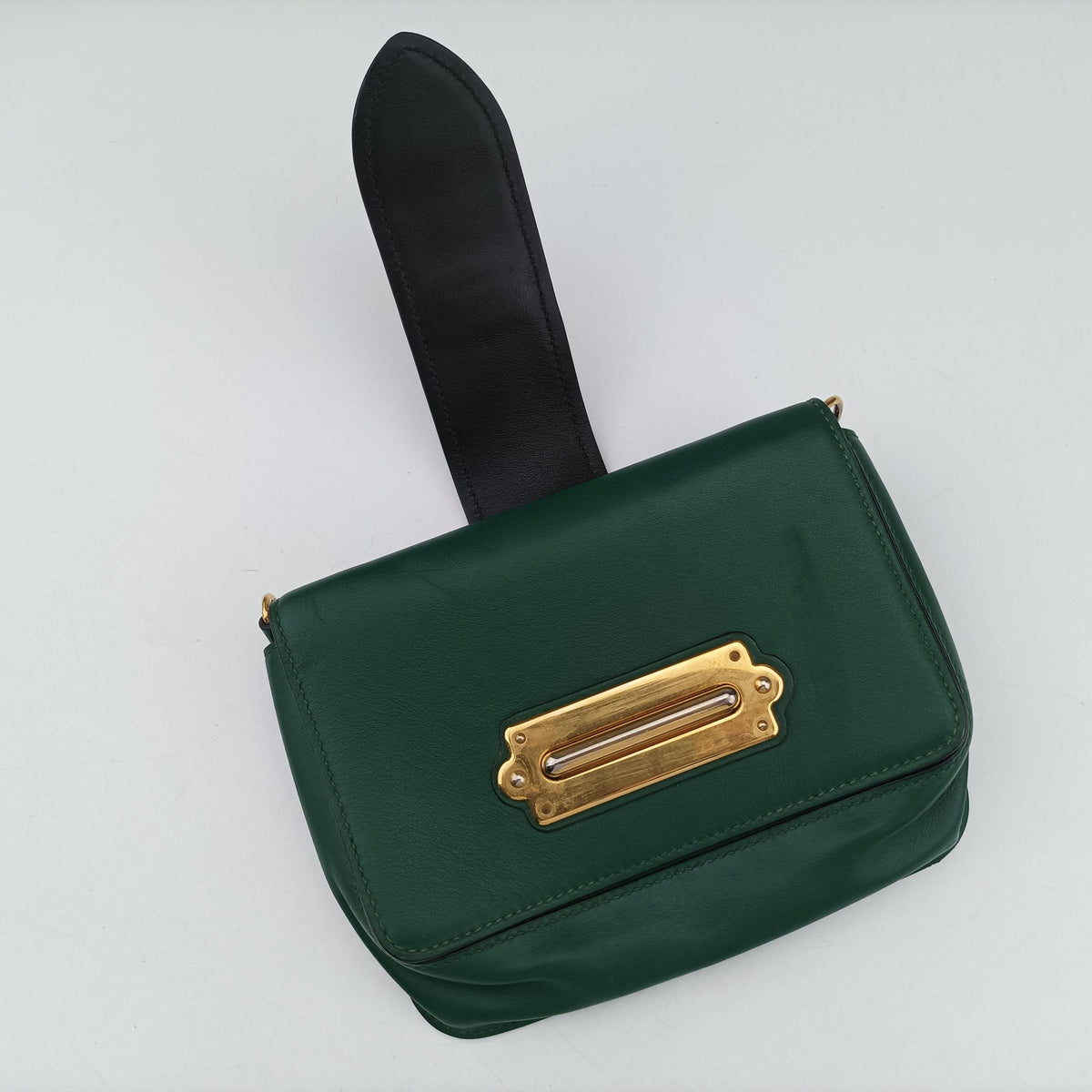 Vintage Prada City Calf Cahier Green×black leather  shoulderbag | stylenewstar