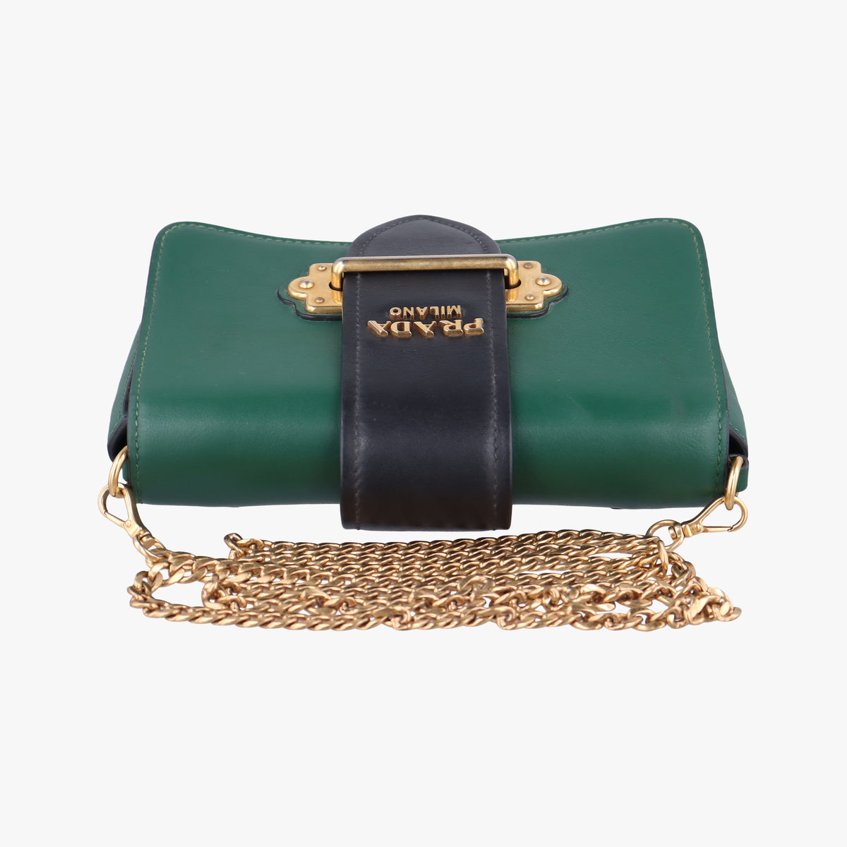 Vintage Prada City Calf Cahier Green×black leather  shoulderbag | stylenewstar