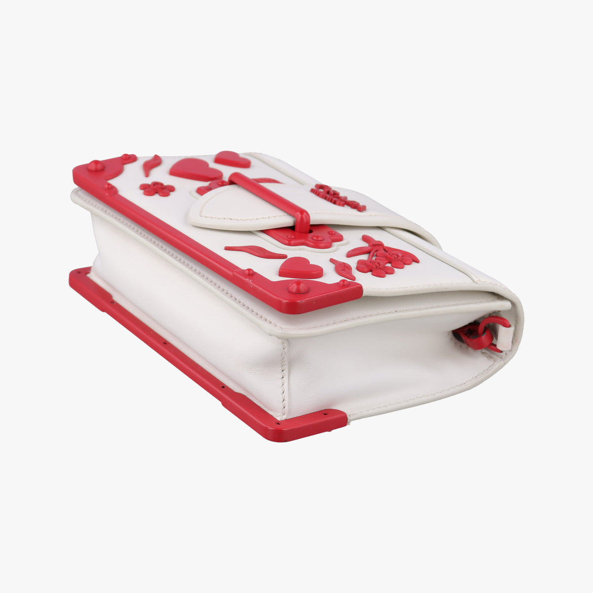 Pre-owned Prada Cahier Heart and Flower White×red leather  shoulderbag | stylenewstar