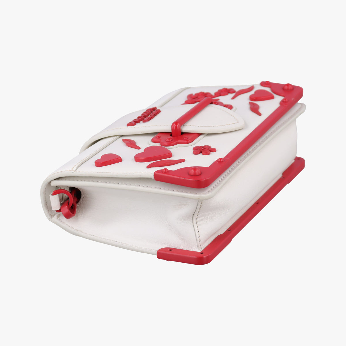 Pre-owned Prada Cahier Heart and Flower White×red leather  shoulderbag | stylenewstar