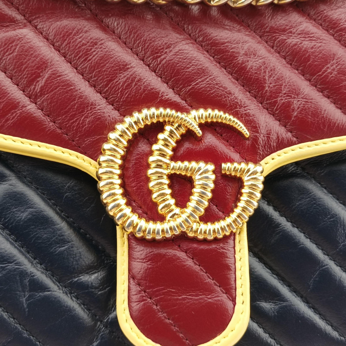 Pre-owned Gucci GG Marmont Navy×Red×Yellow Leather 443497 shoulderbag | stylenewstar