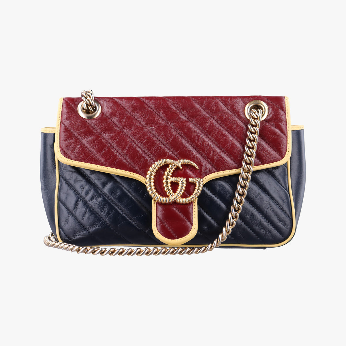 Pre-owned Gucci GG Marmont Navy×Red×Yellow Leather 443497 shoulderbag | stylenewstar