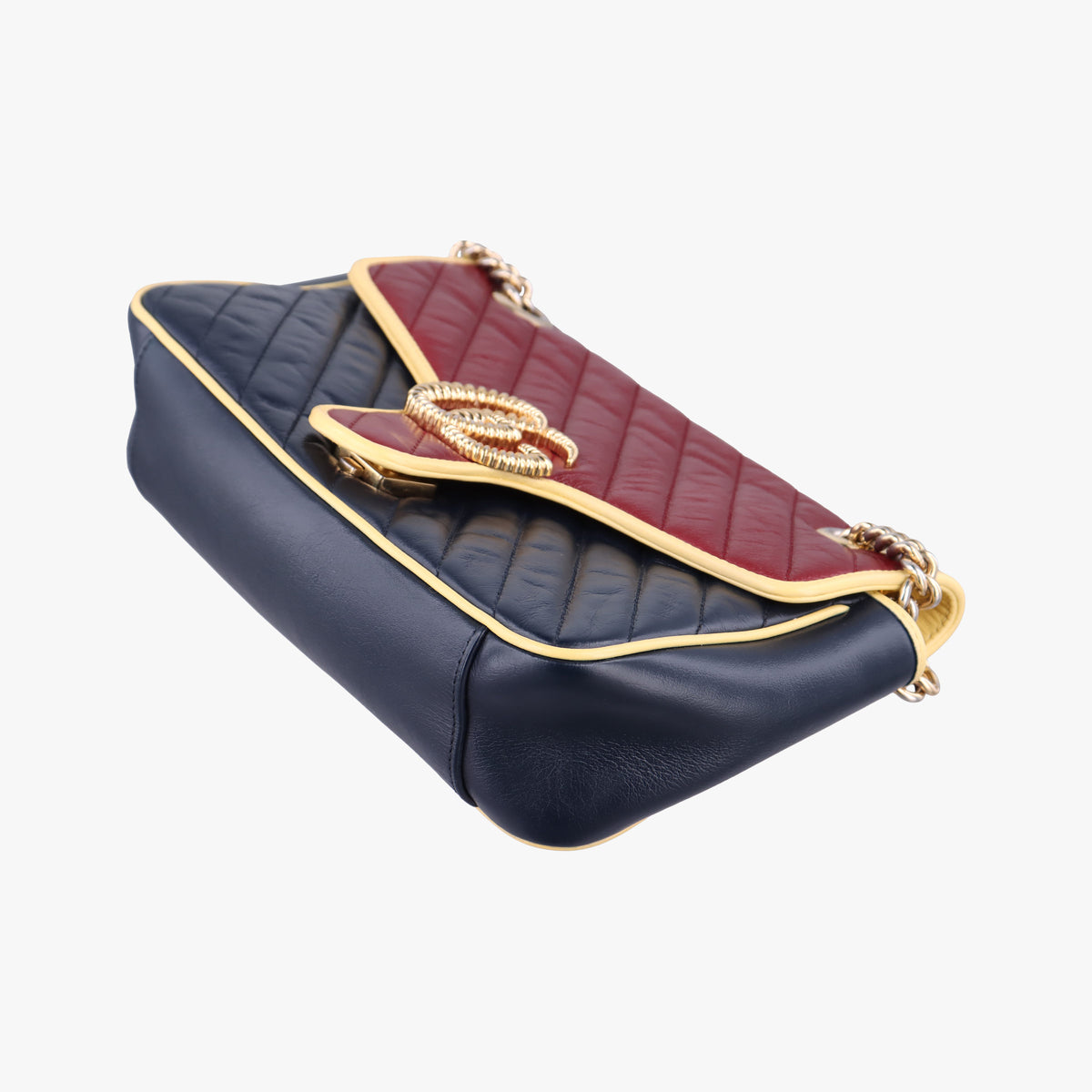 Pre-owned Gucci GG Marmont Navy×Red×Yellow Leather 443497 shoulderbag | stylenewstar
