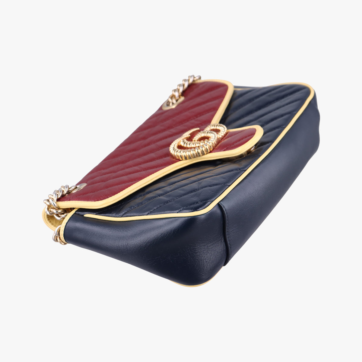 Pre-owned Gucci GG Marmont Navy×Red×Yellow Leather 443497 shoulderbag | stylenewstar