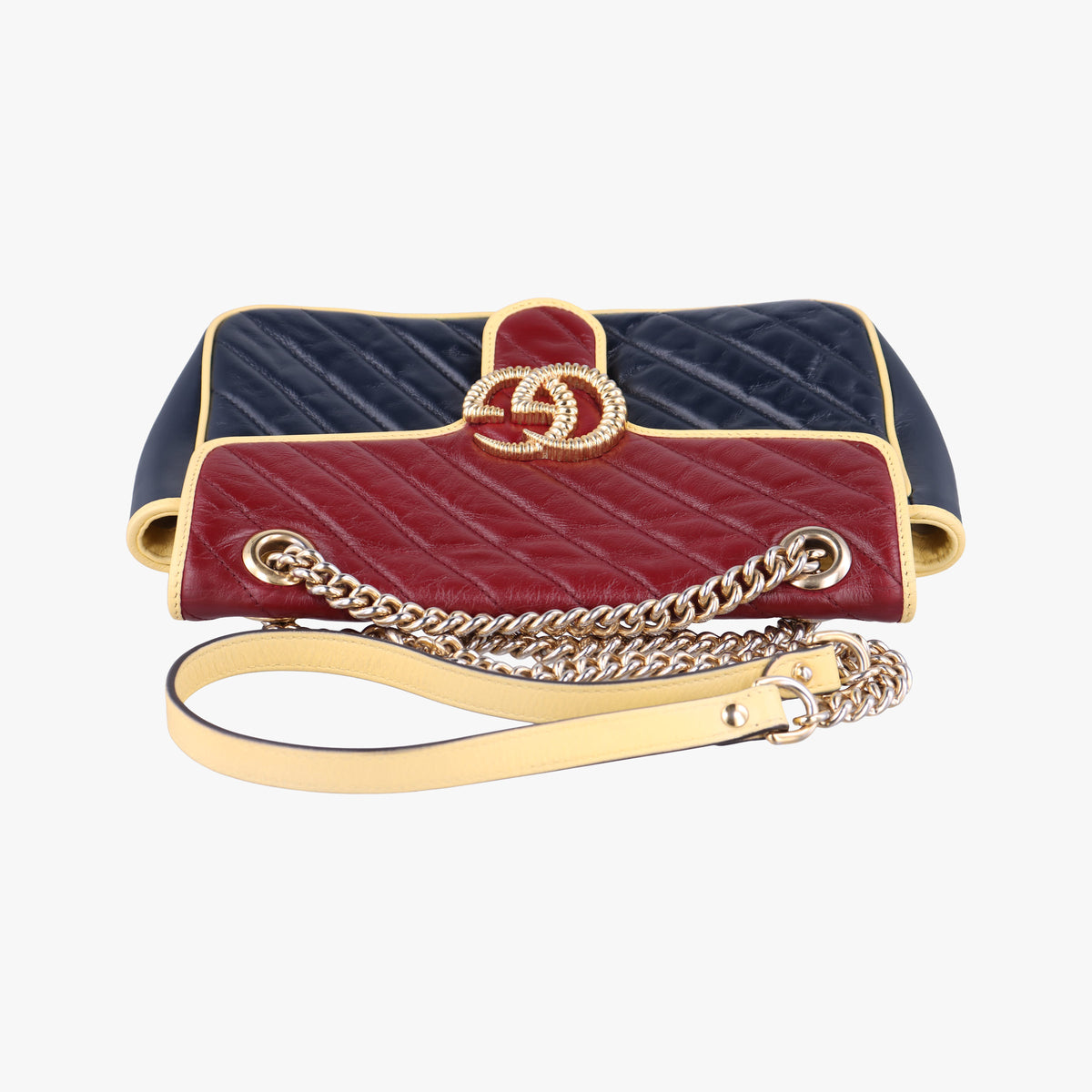 Pre-owned Gucci GG Marmont Navy×Red×Yellow Leather 443497 shoulderbag | stylenewstar