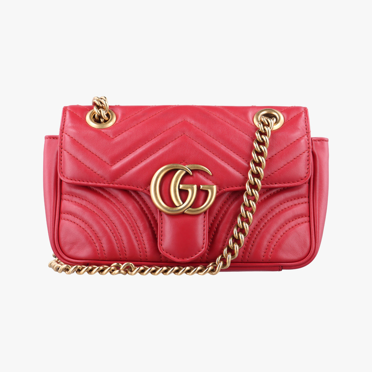 Pre-owned Gucci GG Marmont Red Leather 446744 shoulderbag | stylenewstar