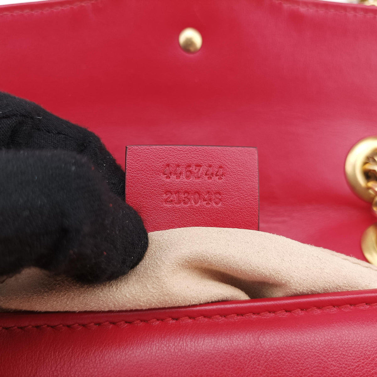 Pre-owned Gucci GG Marmont Red Leather 446744 shoulderbag | stylenewstar